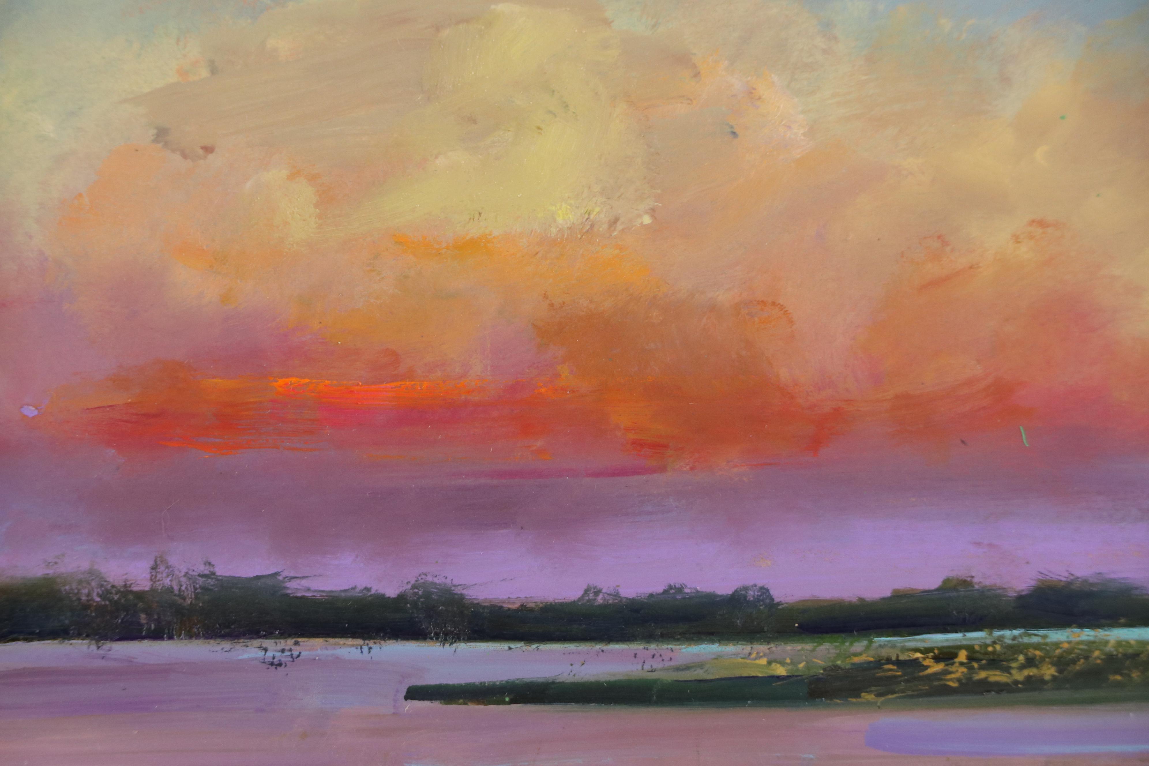 Natalia Demenko Sunset River Landscape Oil Painting, 21st Century