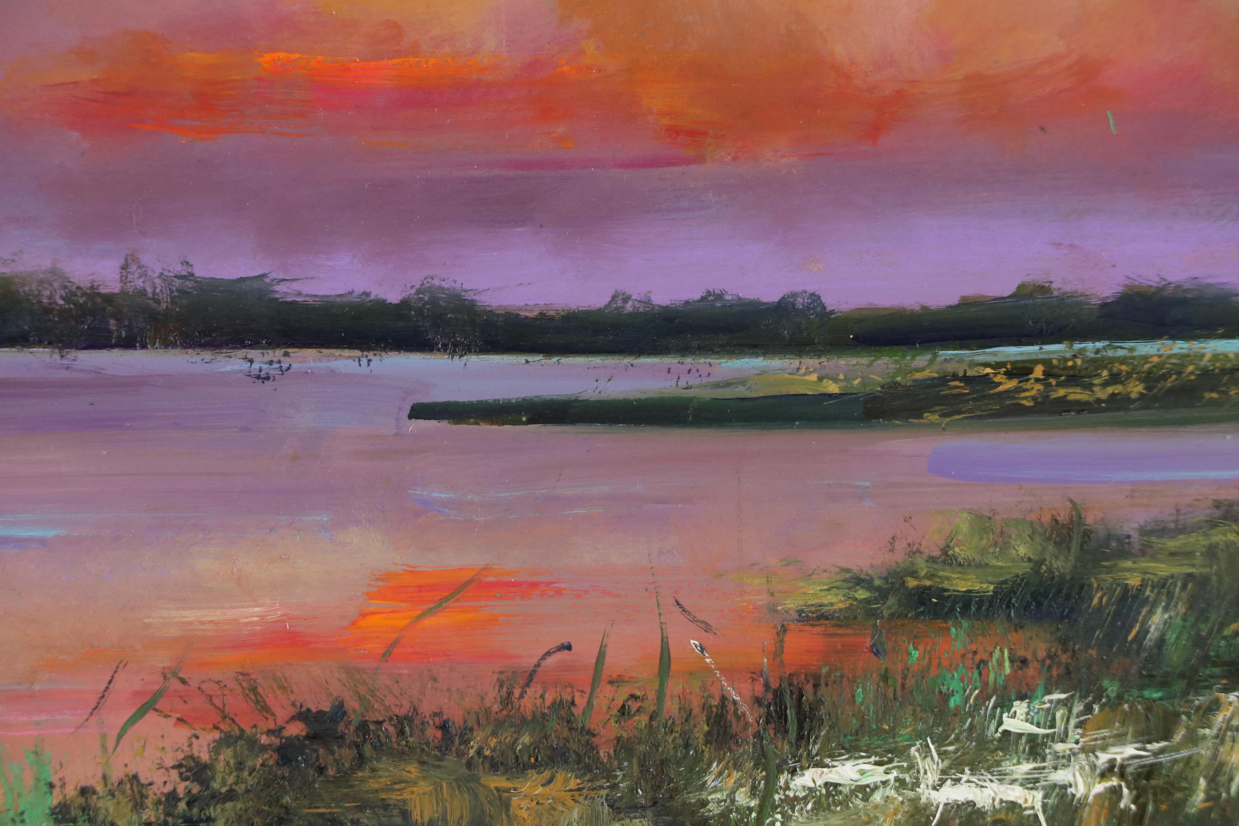 Natalia Demenko Sunset River Landscape Oil Painting, 21st Century