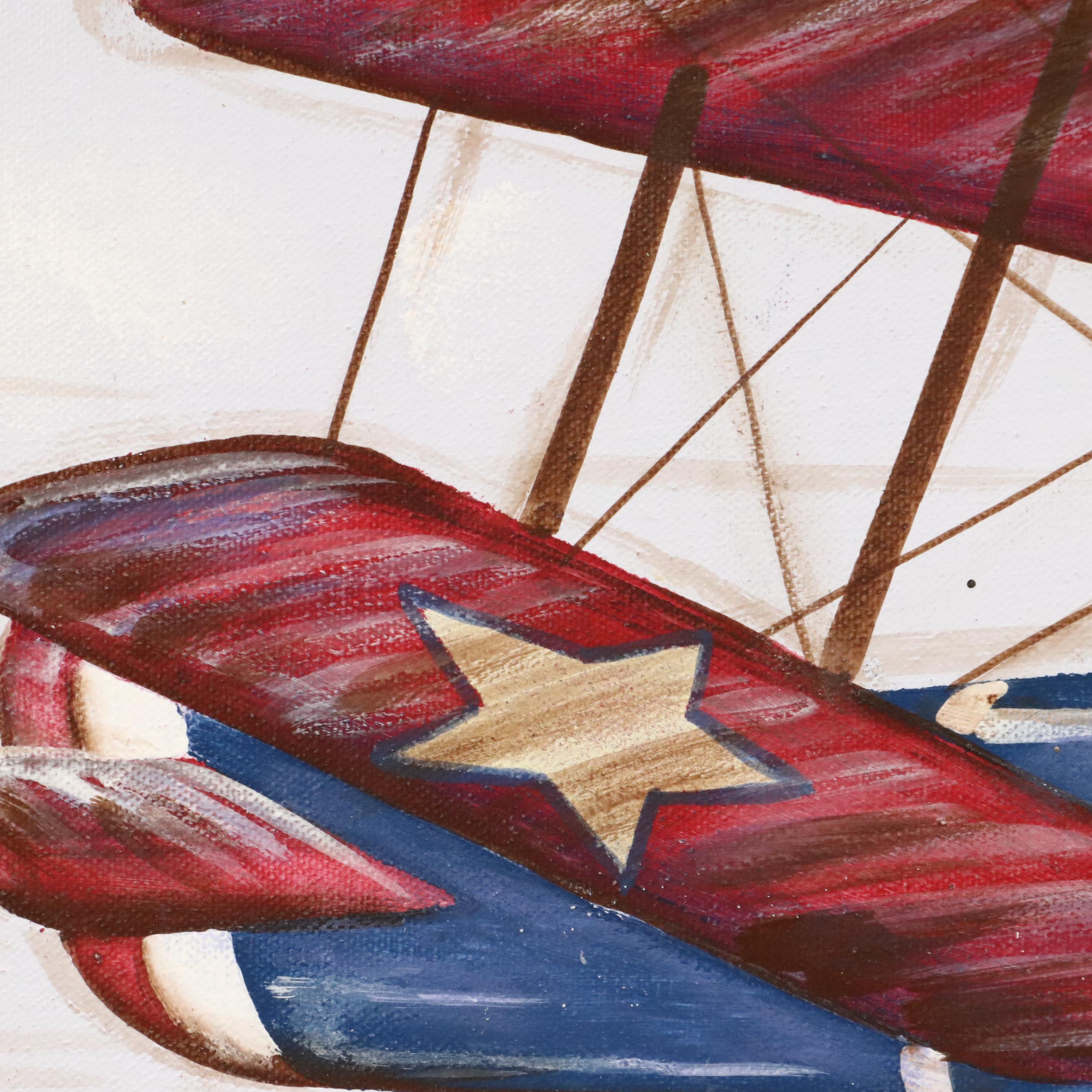 Reesa Qualia Stylized Acrylic Painting "Bi-Plane," 21st Century