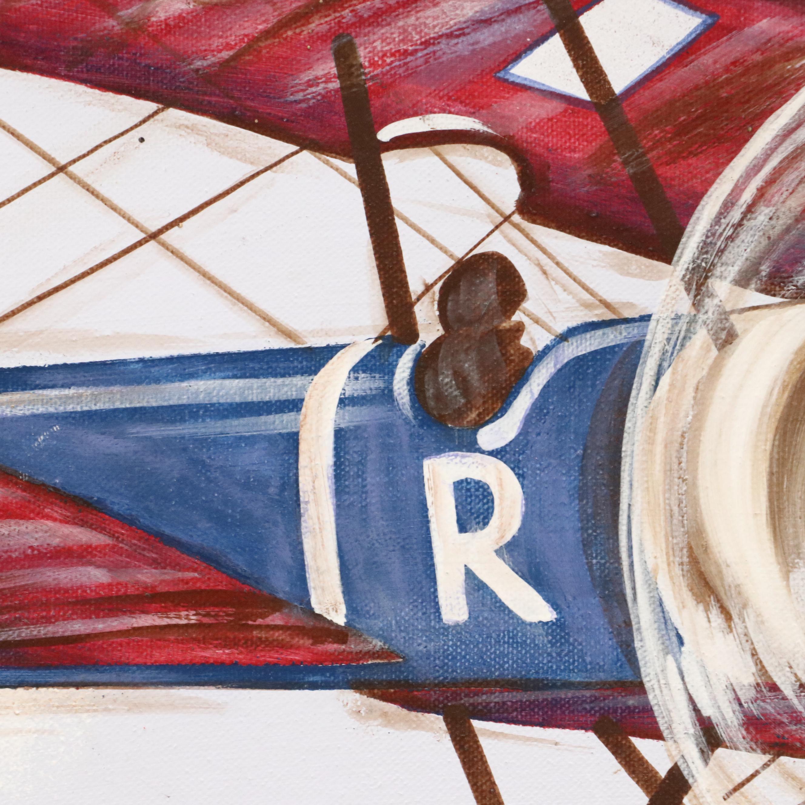 Reesa Qualia Stylized Acrylic Painting "Bi-Plane," 21st Century