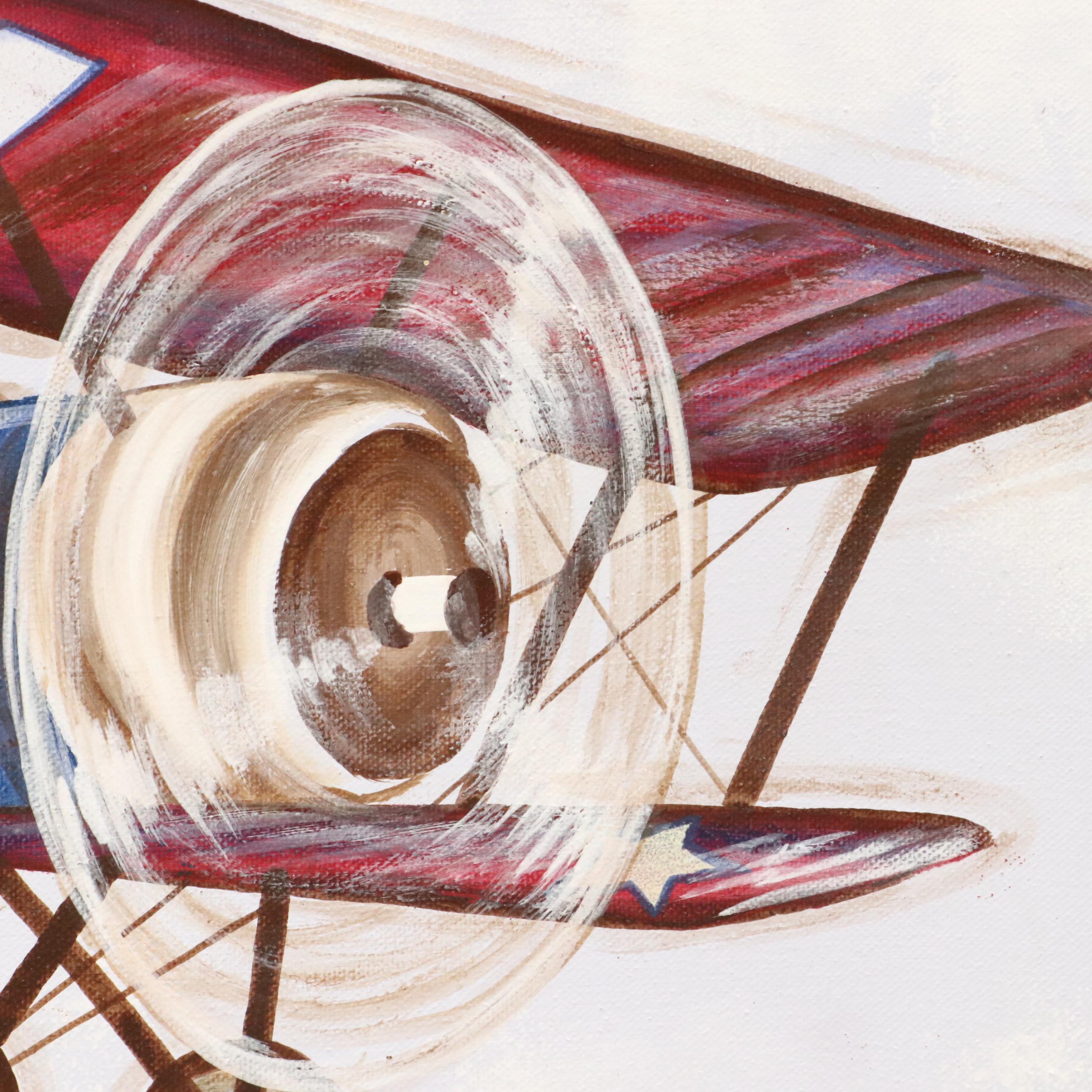 Reesa Qualia Stylized Acrylic Painting "Bi-Plane," 21st Century