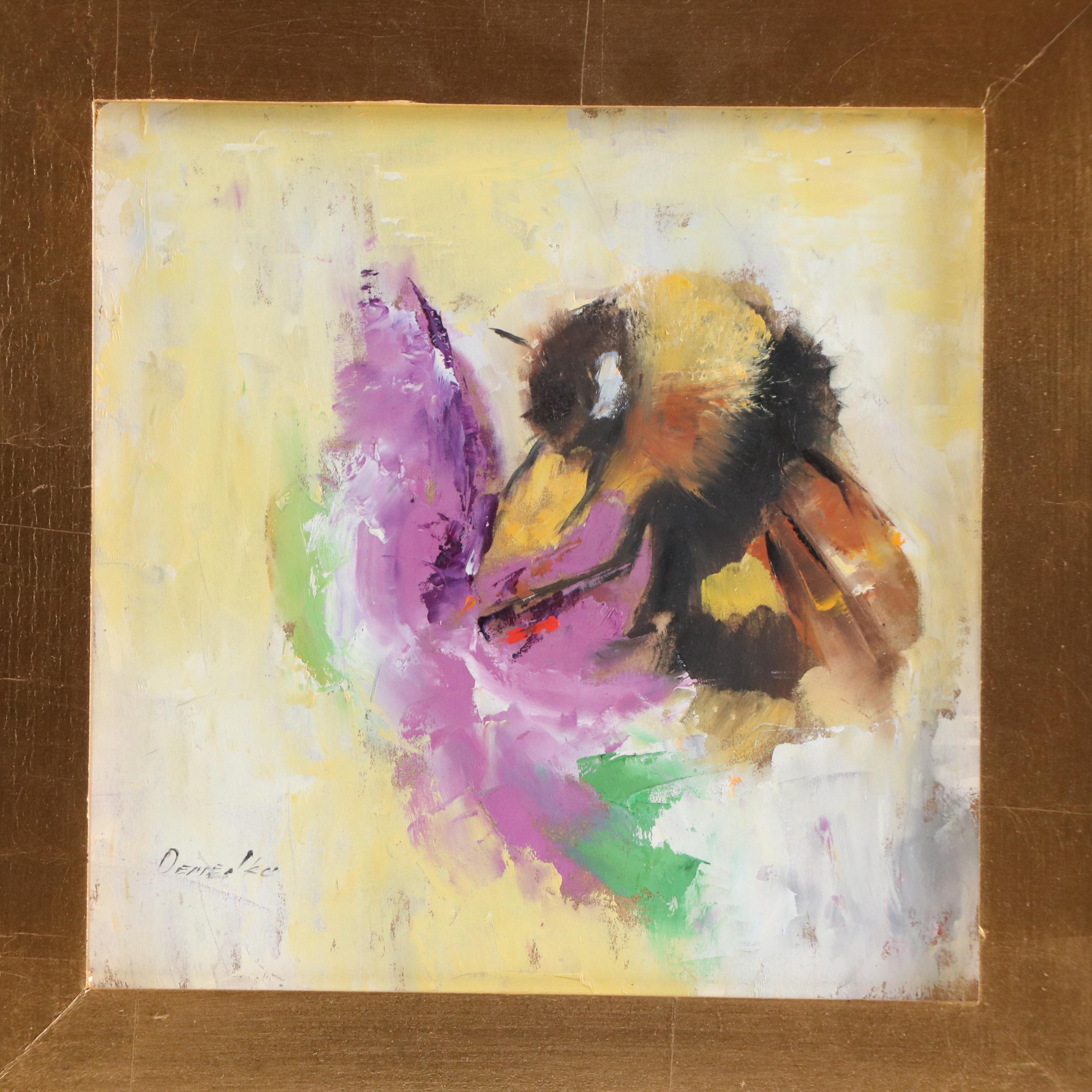 Natalia Demenko Oil Painting of Bee With Flower, 21st Century