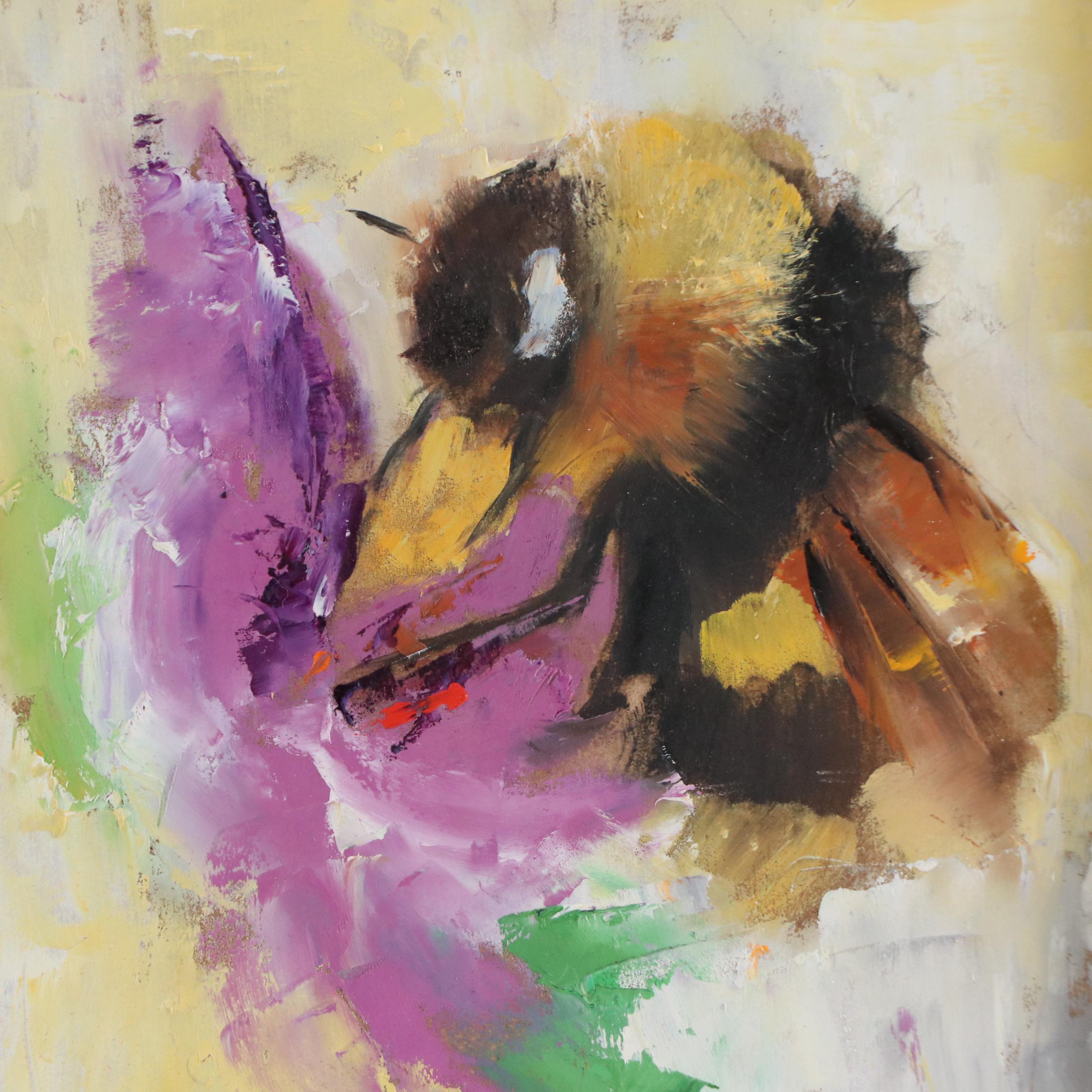 Natalia Demenko Oil Painting of Bee With Flower, 21st Century