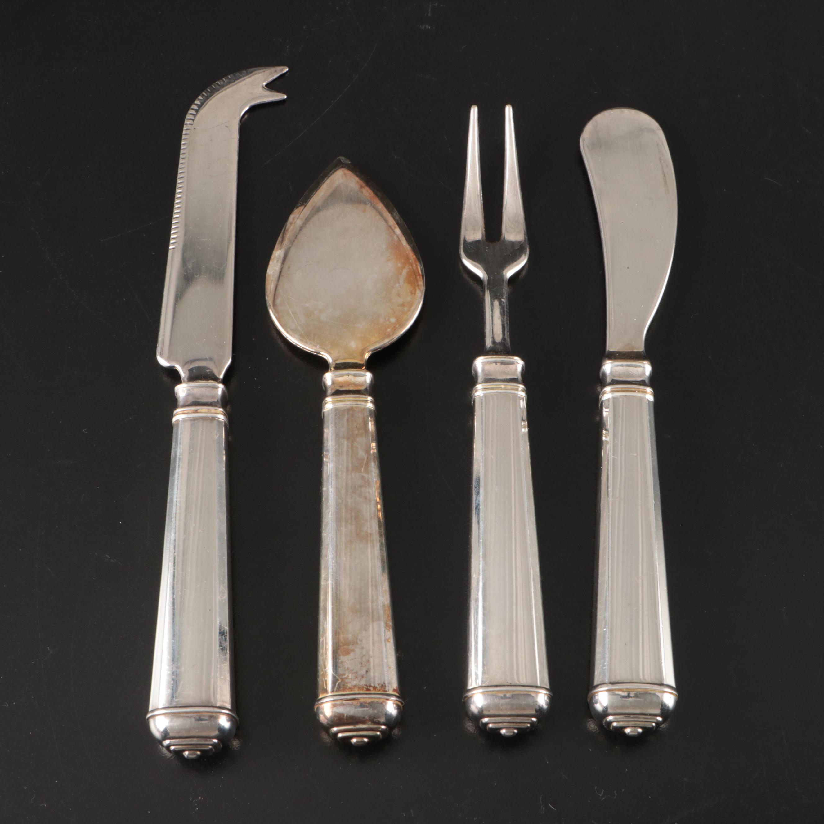 Silver Plate Handle Stainless Steel Cheese Knife and Server with Other Flatware