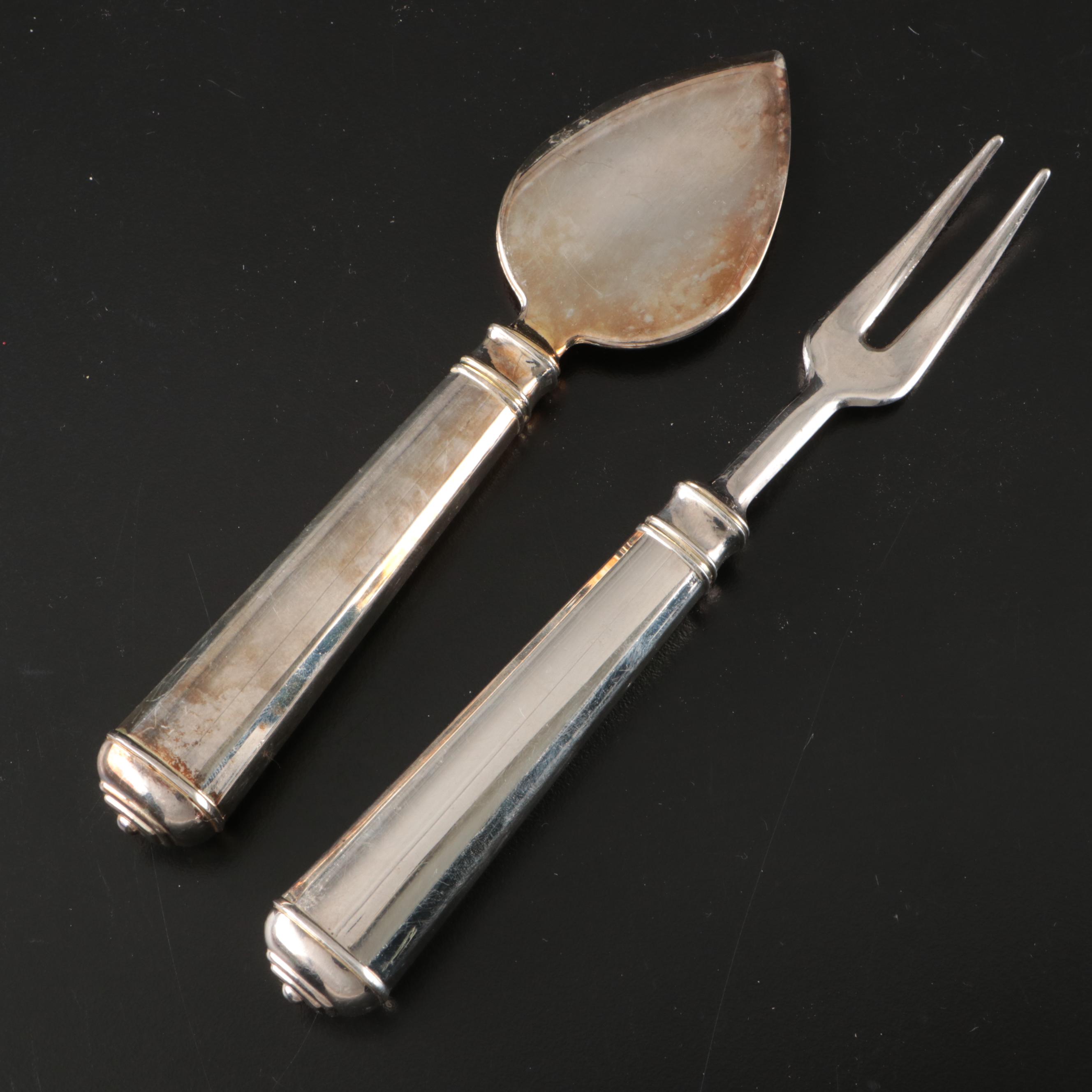 Silver Plate Handle Stainless Steel Cheese Knife and Server with Other Flatware