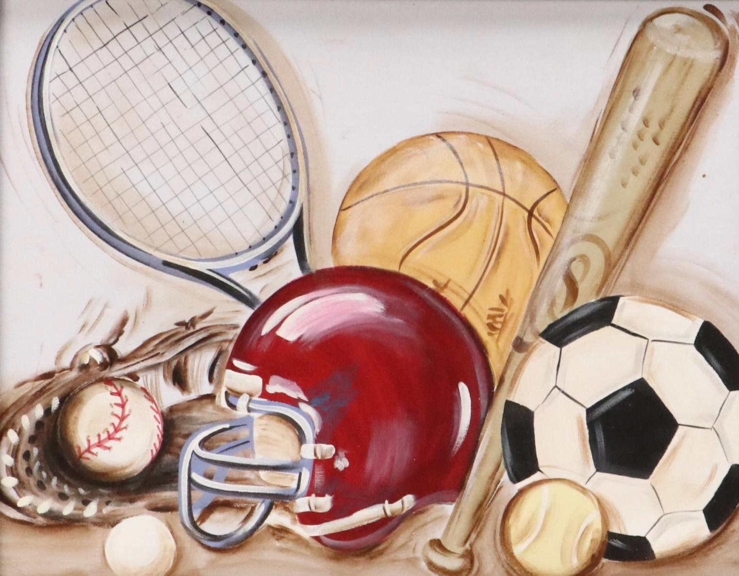 Reesa Qualia Stylized Acrylic Painting "Varsity Gear," 21st Century