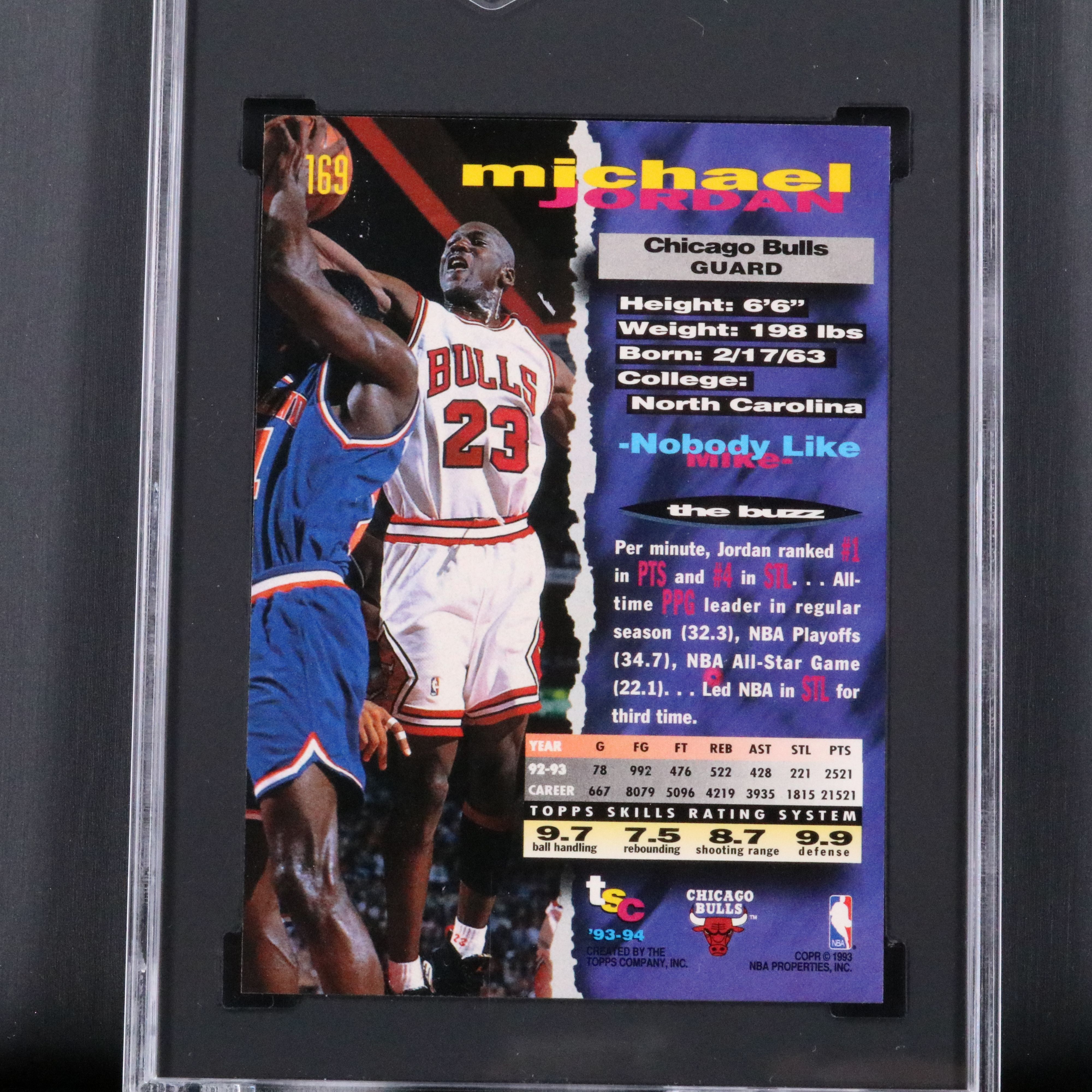 1993-94 Stadium Club Michael Jordan Chicago Bulls Basketball Card Graded SGC 9