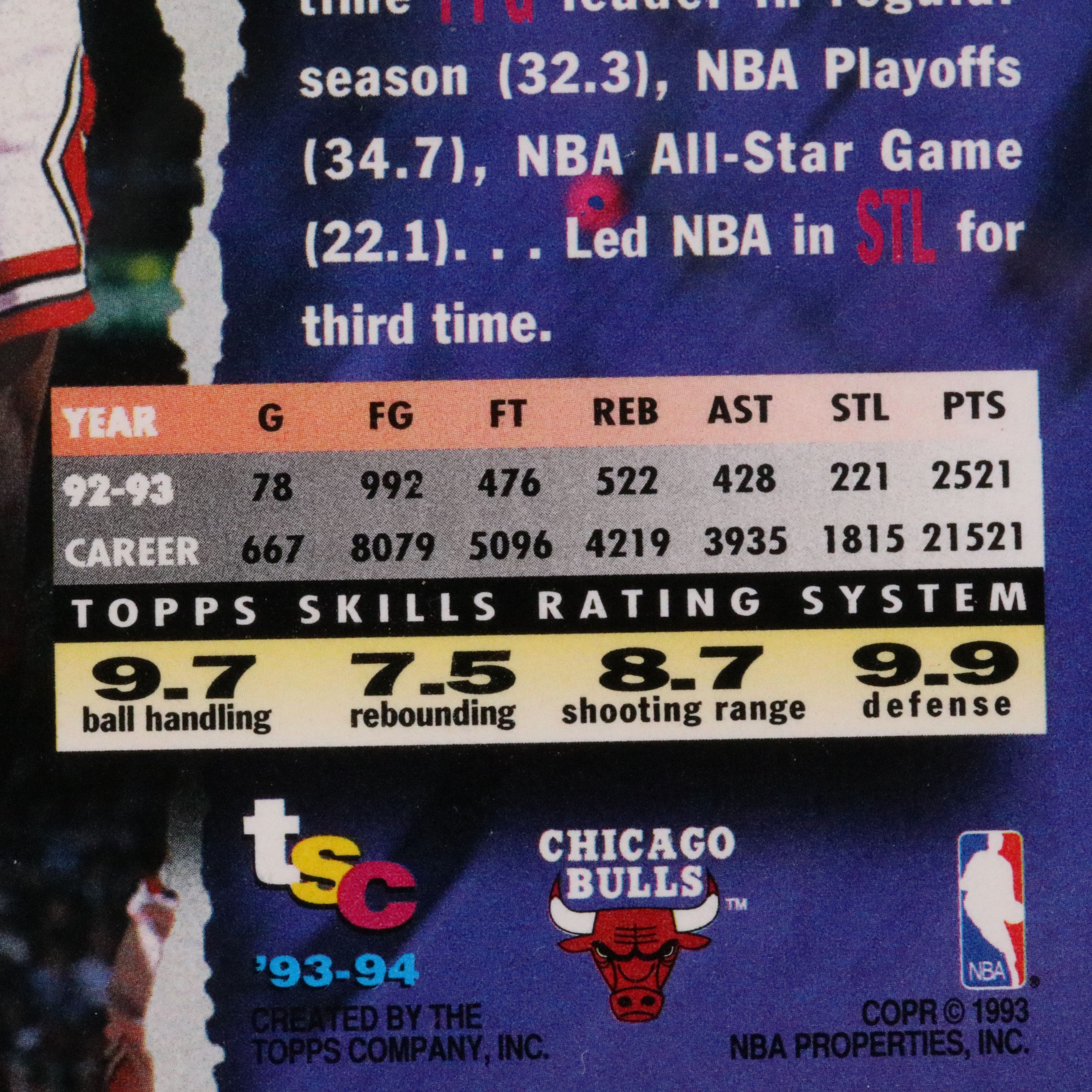 1993-94 Stadium Club Michael Jordan Chicago Bulls Basketball Card Graded SGC 9