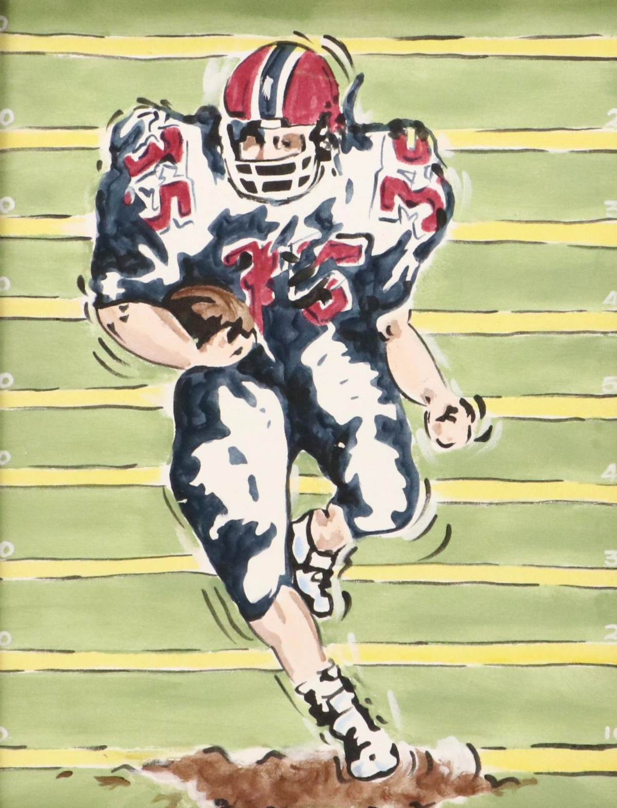Reesa Qualia Stylized Acrylic Painting of Football Player, 21st Century