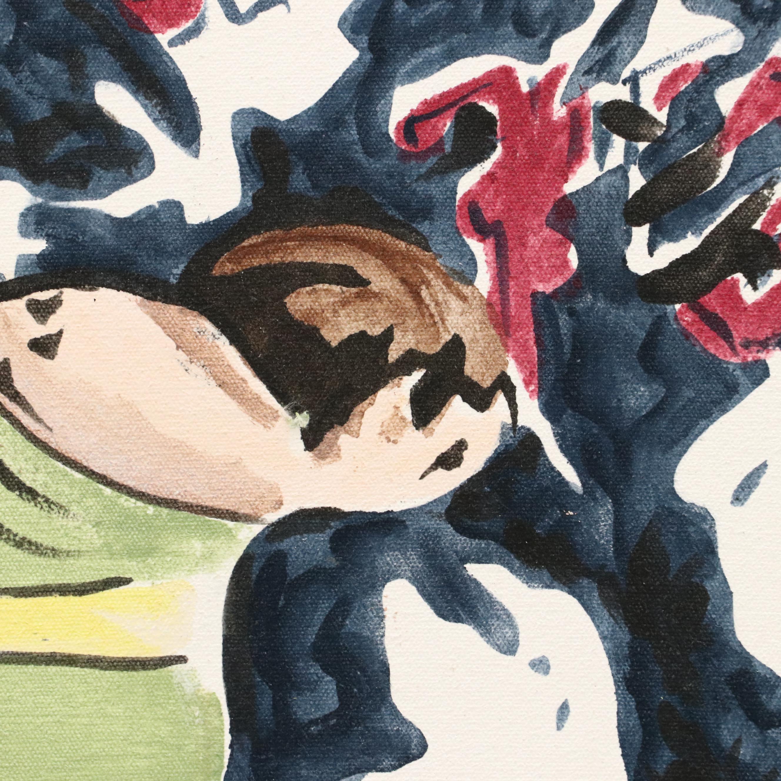 Reesa Qualia Stylized Acrylic Painting of Football Player, 21st Century