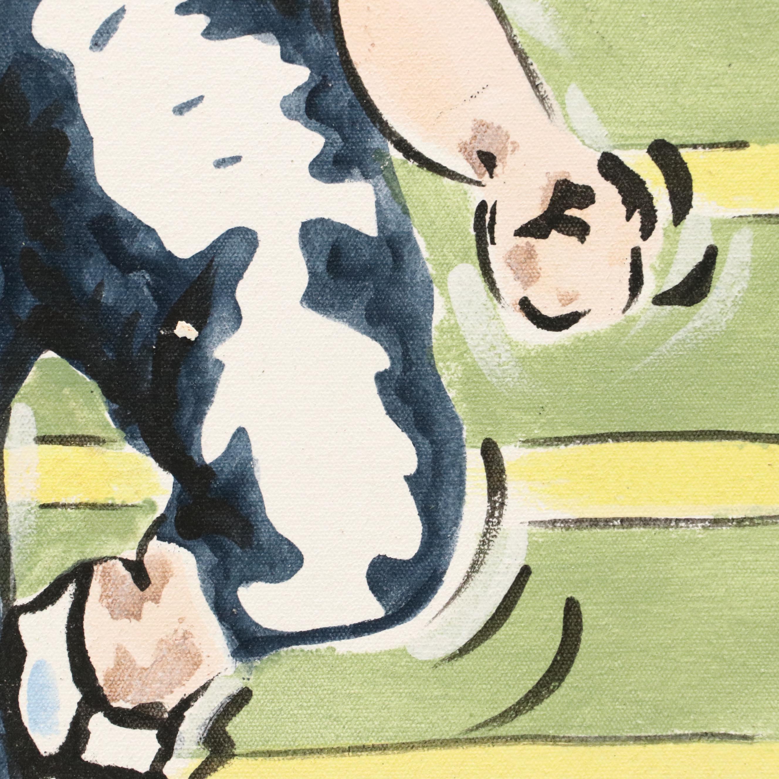 Reesa Qualia Stylized Acrylic Painting of Football Player, 21st Century