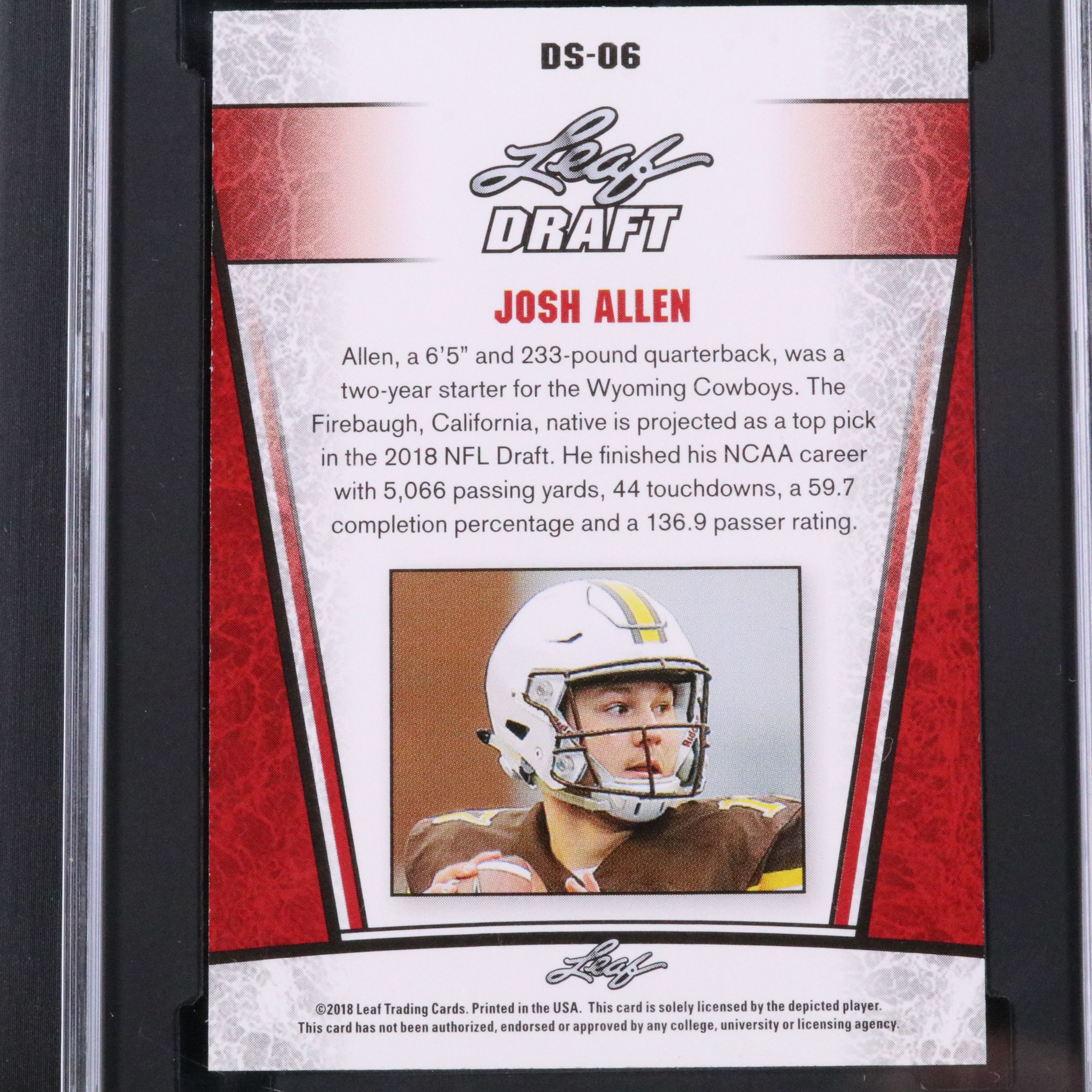 2018 Leaf Draft Josh Allen Rookie Year Silver Football Card Graded SGC 10
