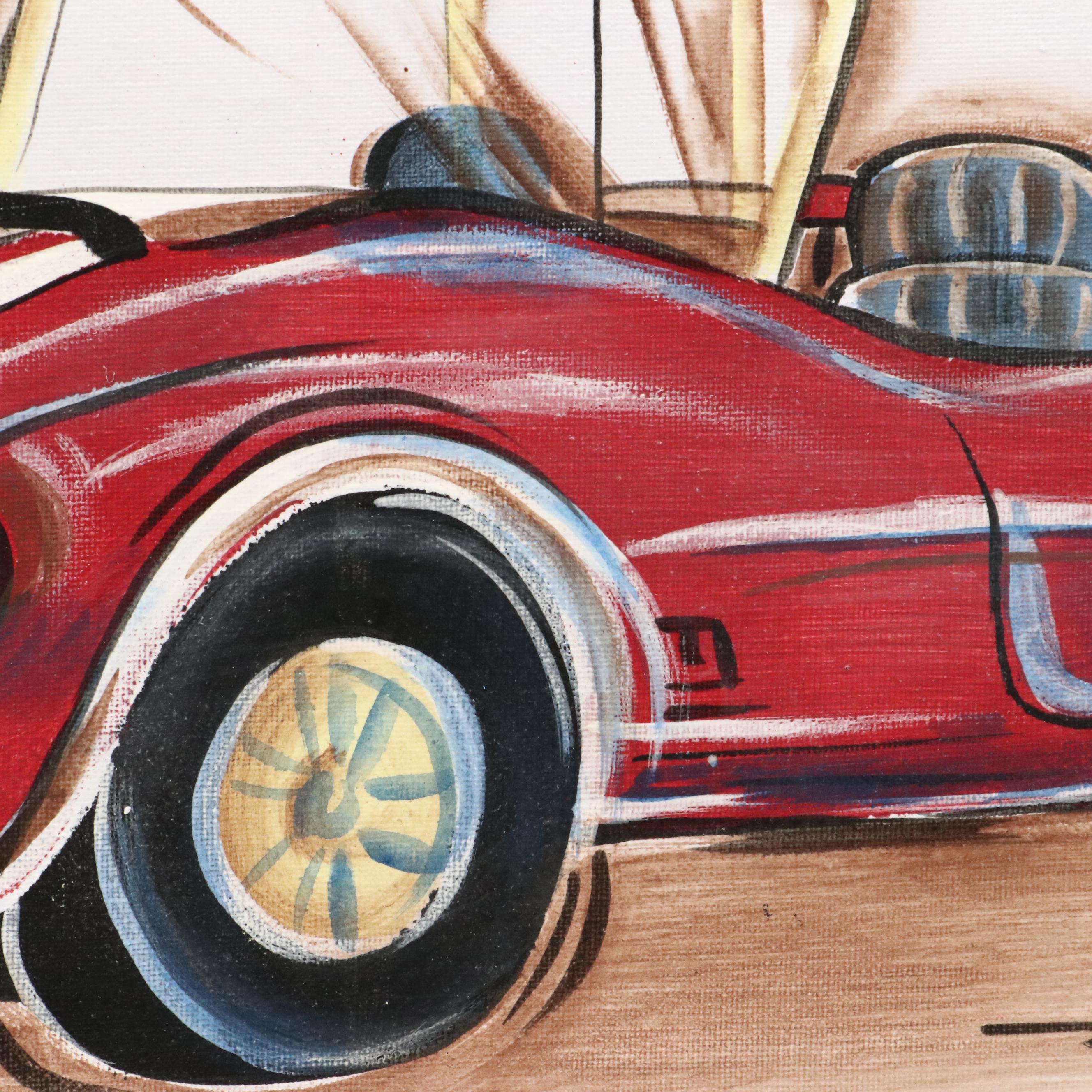 Reesa Qualia Stylized Acrylic Painting of Car "Racer," 21st Century
