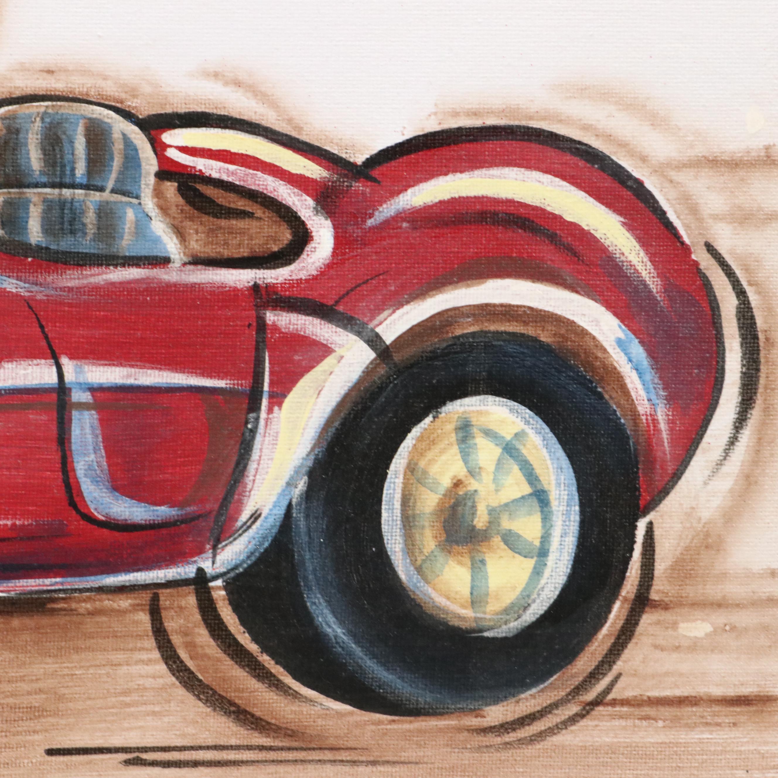 Reesa Qualia Stylized Acrylic Painting of Car "Racer," 21st Century