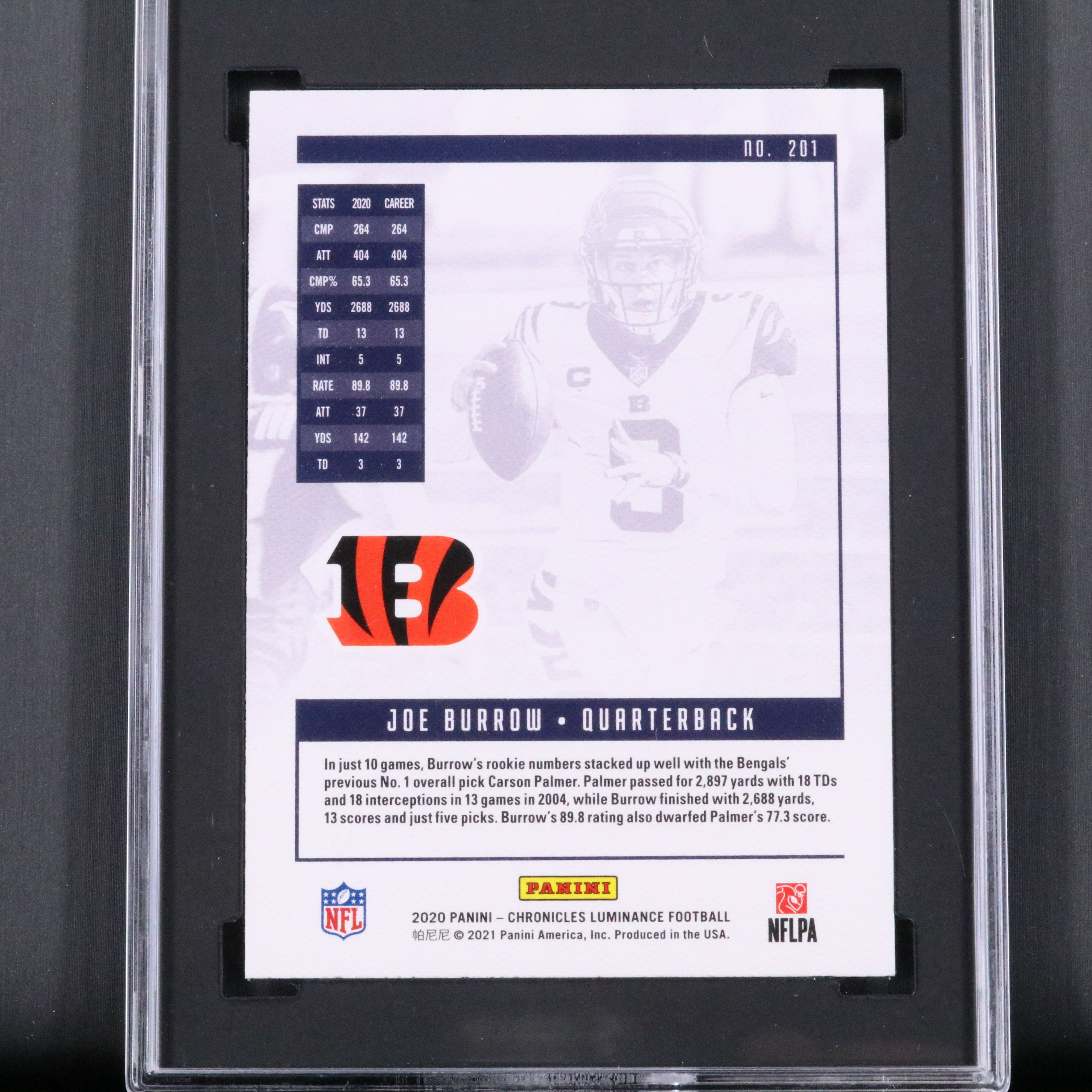 2020 Panini Chronicles Joe Burrow Luminance Rookie Football Card Graded SGC 10
