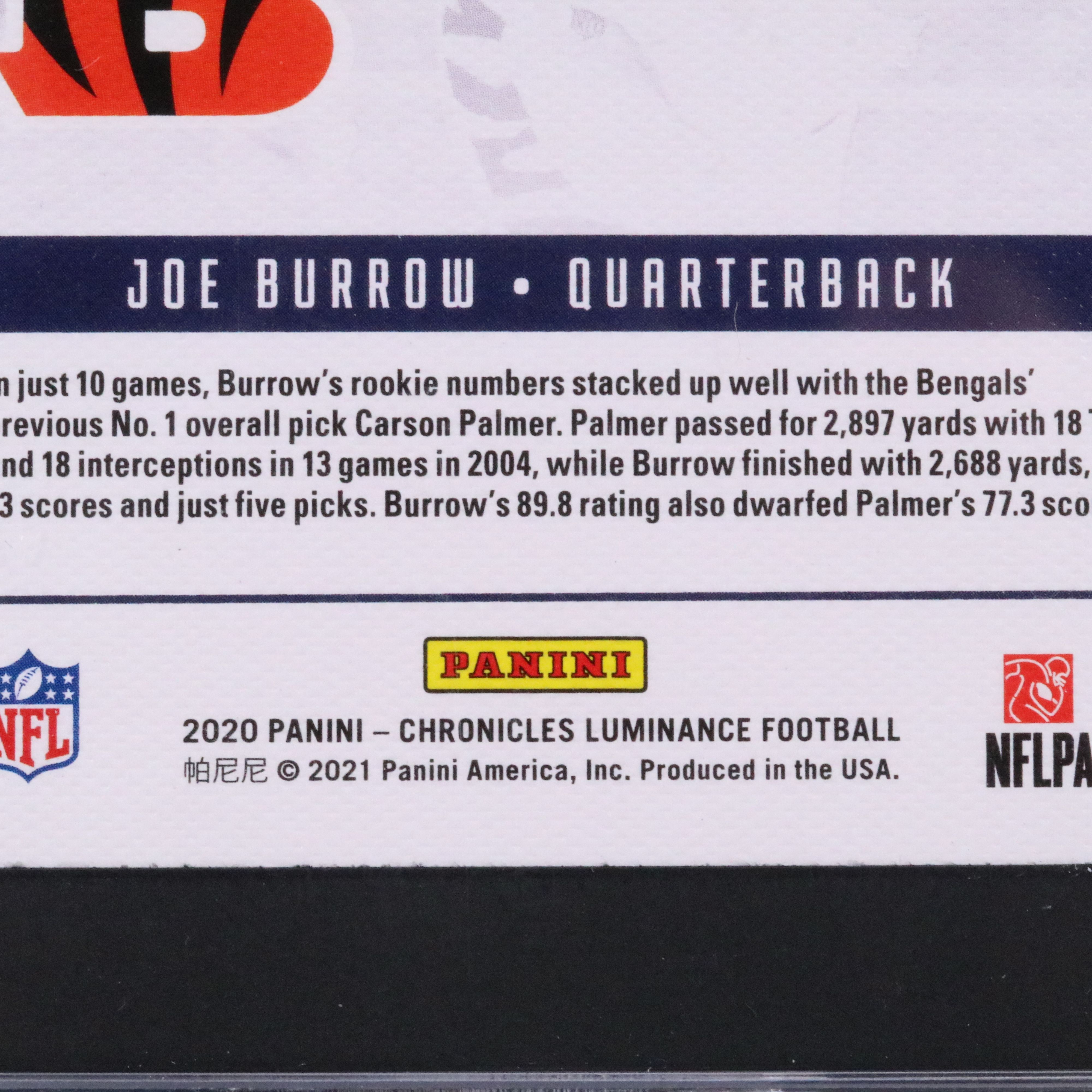 2020 Panini Chronicles Joe Burrow Luminance Rookie Football Card Graded SGC 10