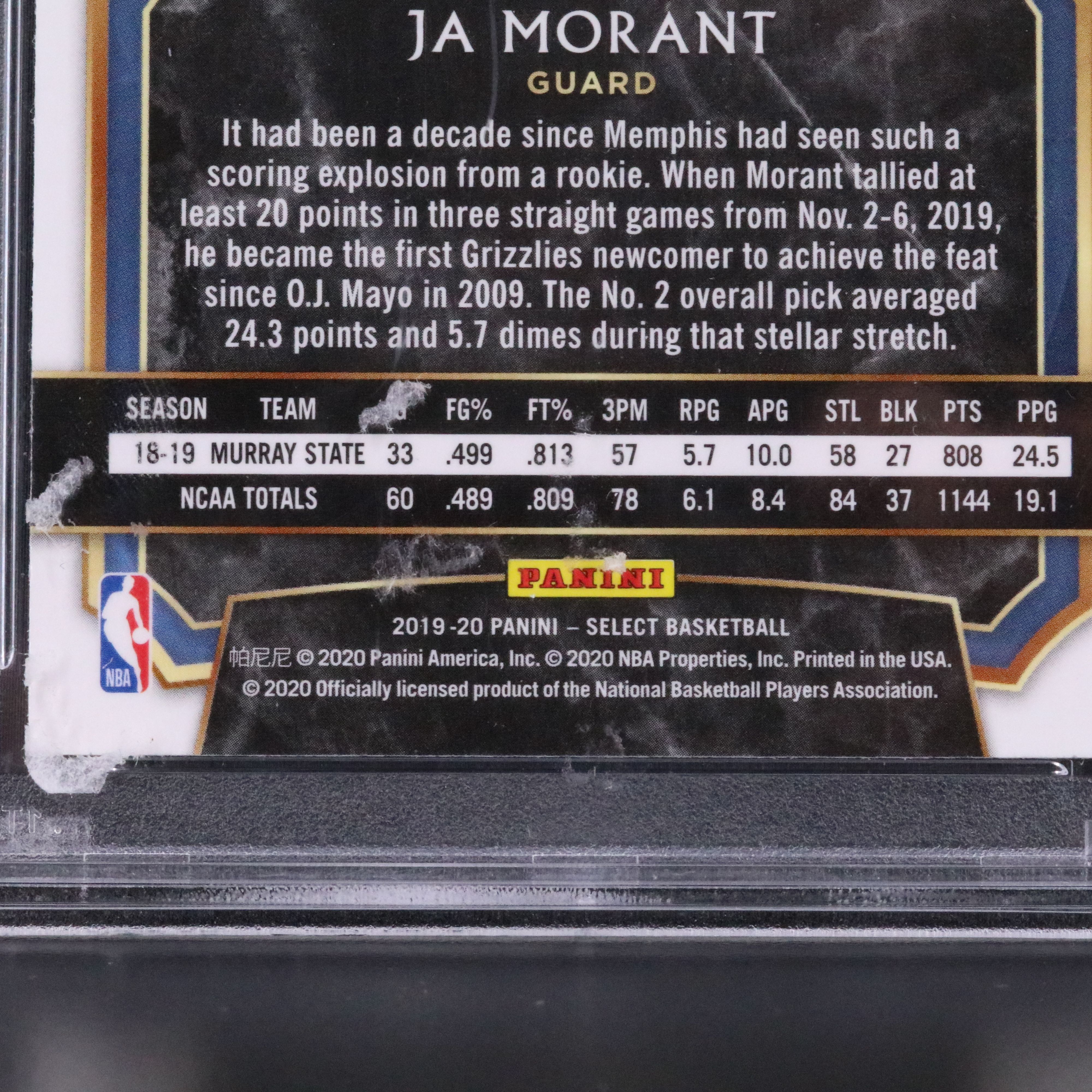 2019 Select Ja Morant Memphis Grizzlies Rookie Basketball Card Graded PSA 10