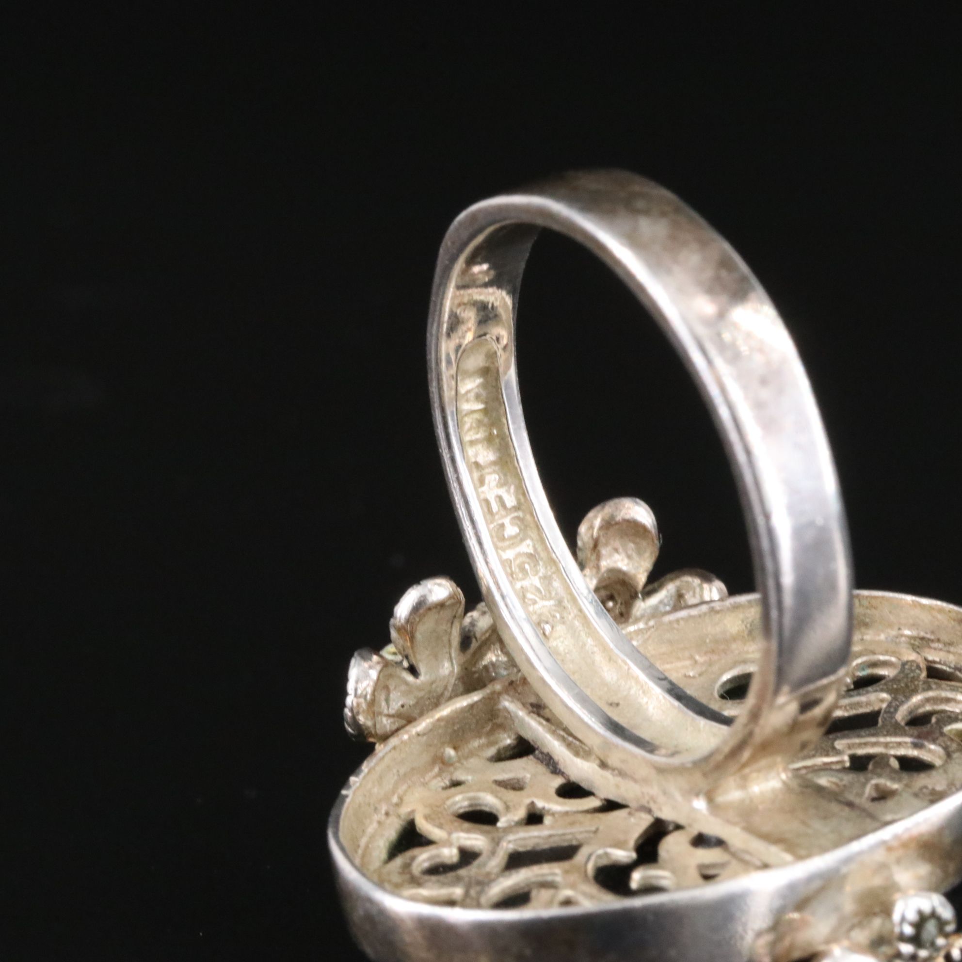 Sterling Mother-of-Pearl and Marcasite Floral Accented Ring