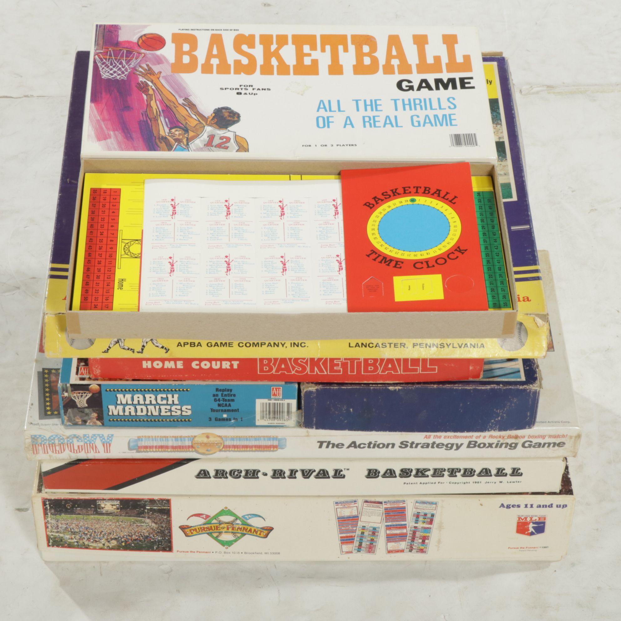 "Rocky" & "Sports Illustrated" with Basketball, Baseball & Boxing Board Games