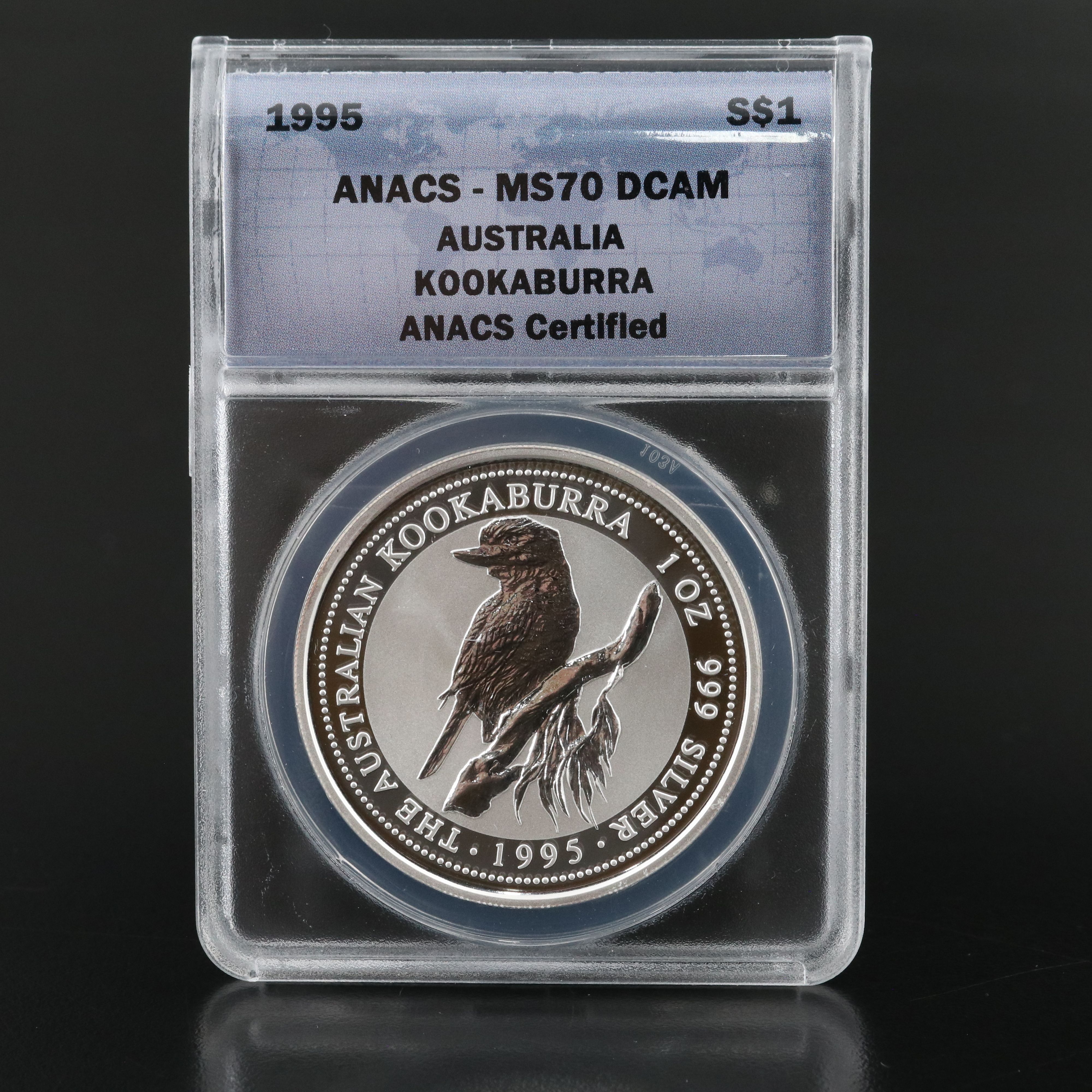 ANACS MS70 DCAM 1995 Australia Silver One Dollar Kookaburra