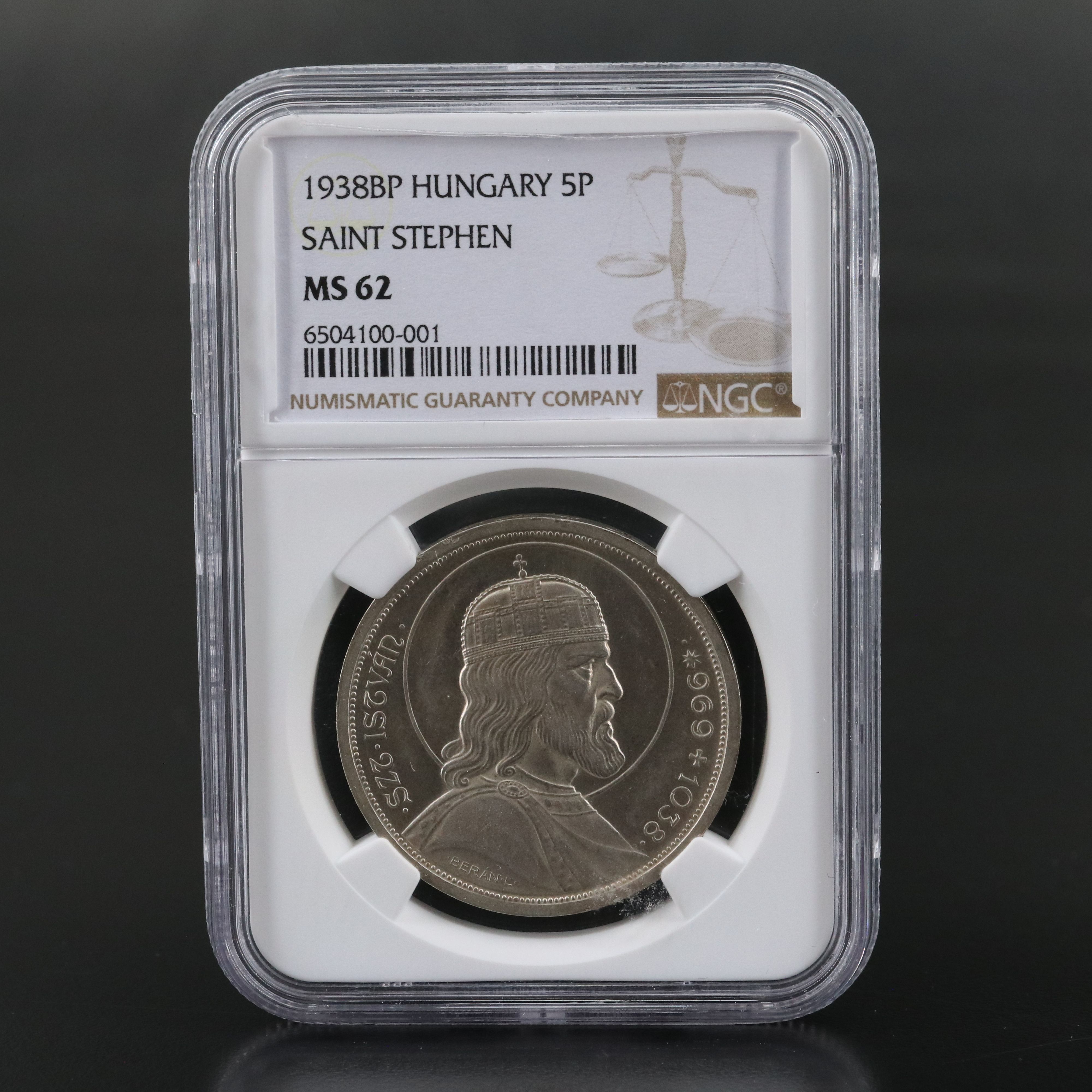 NGC MS62 1938-BP Hungary Silver 5 Pengo