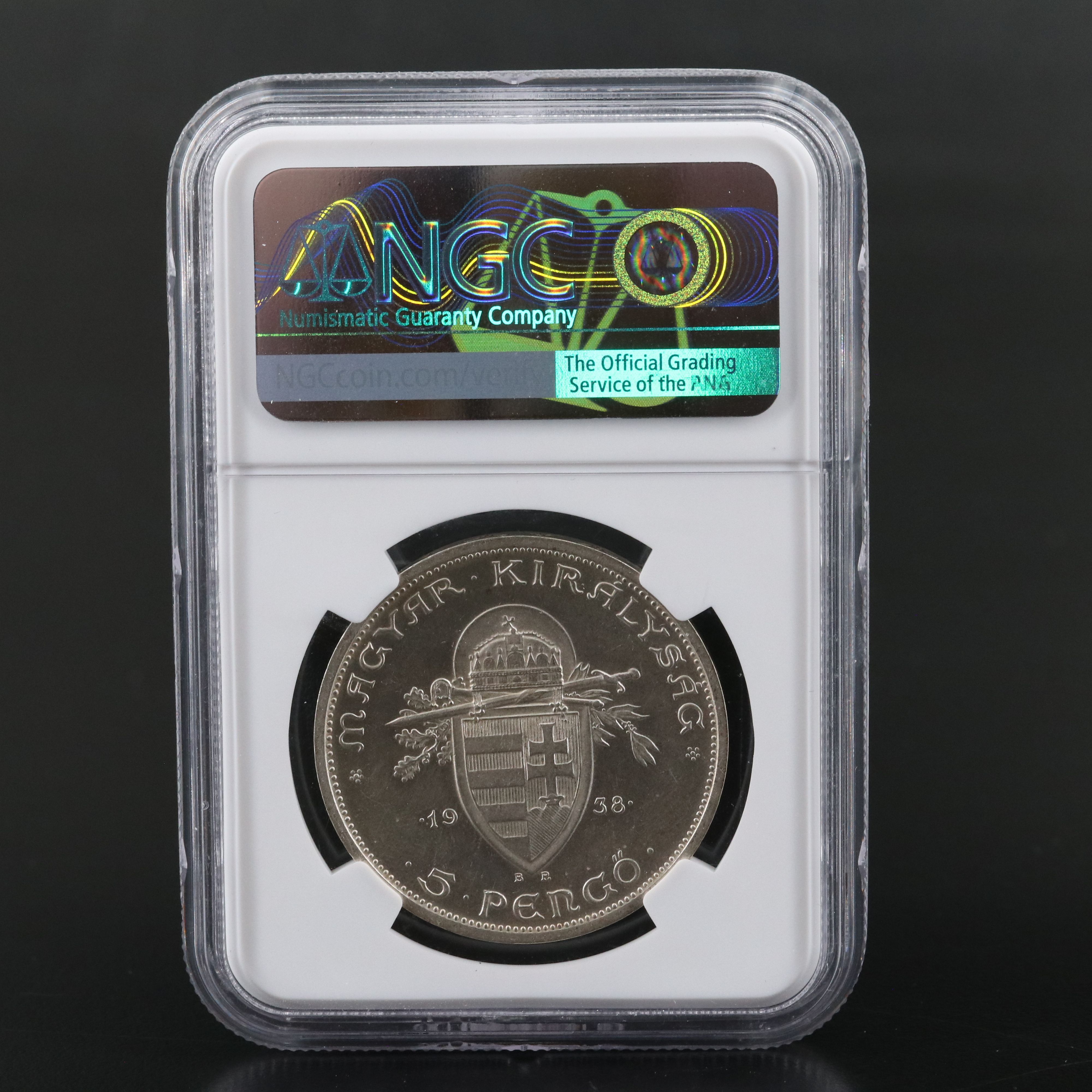 NGC MS62 1938-BP Hungary Silver 5 Pengo