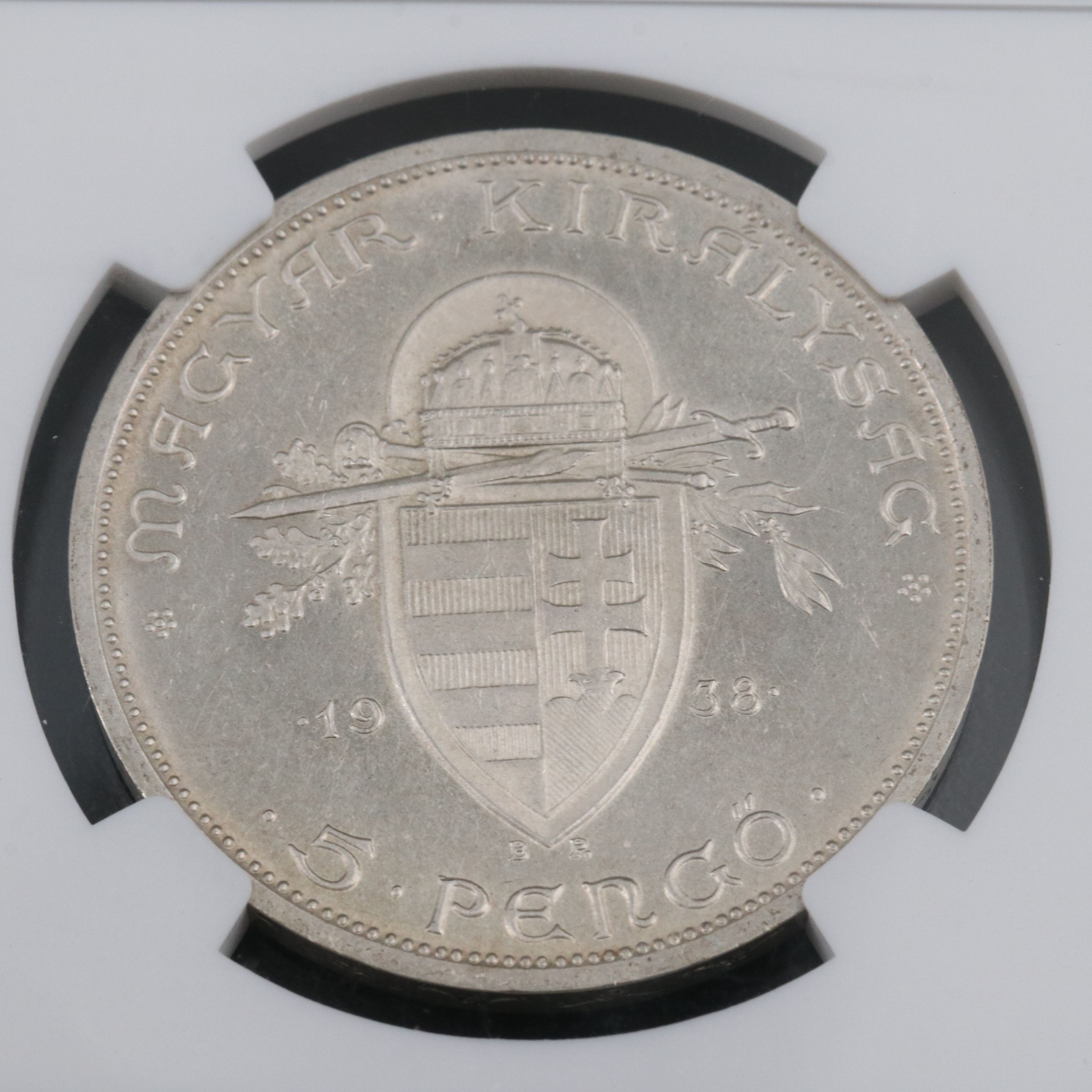 NGC MS62 1938-BP Hungary Silver 5 Pengo