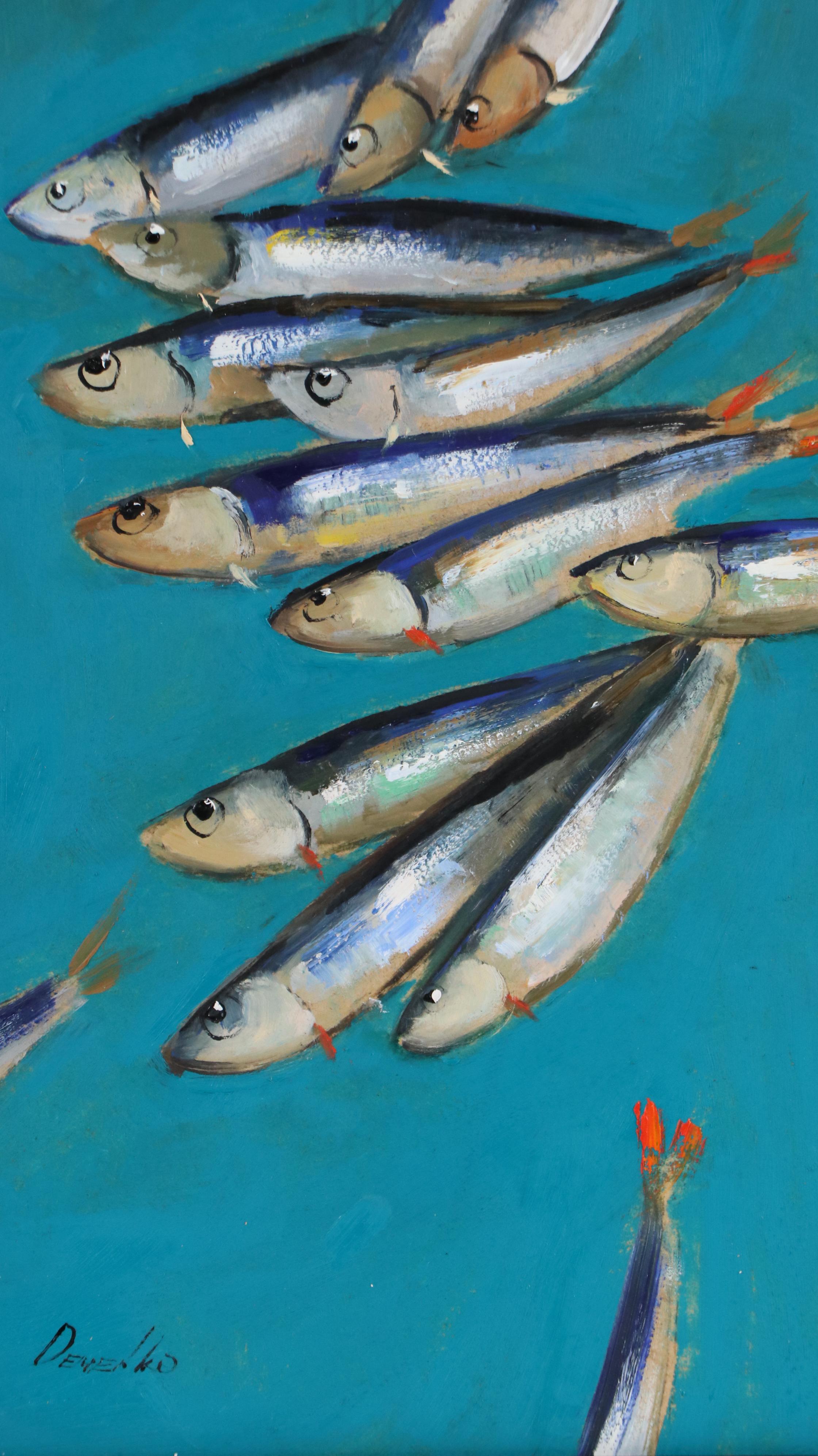 Natalie Demenko Oil Painting of Sardines, 21st Century