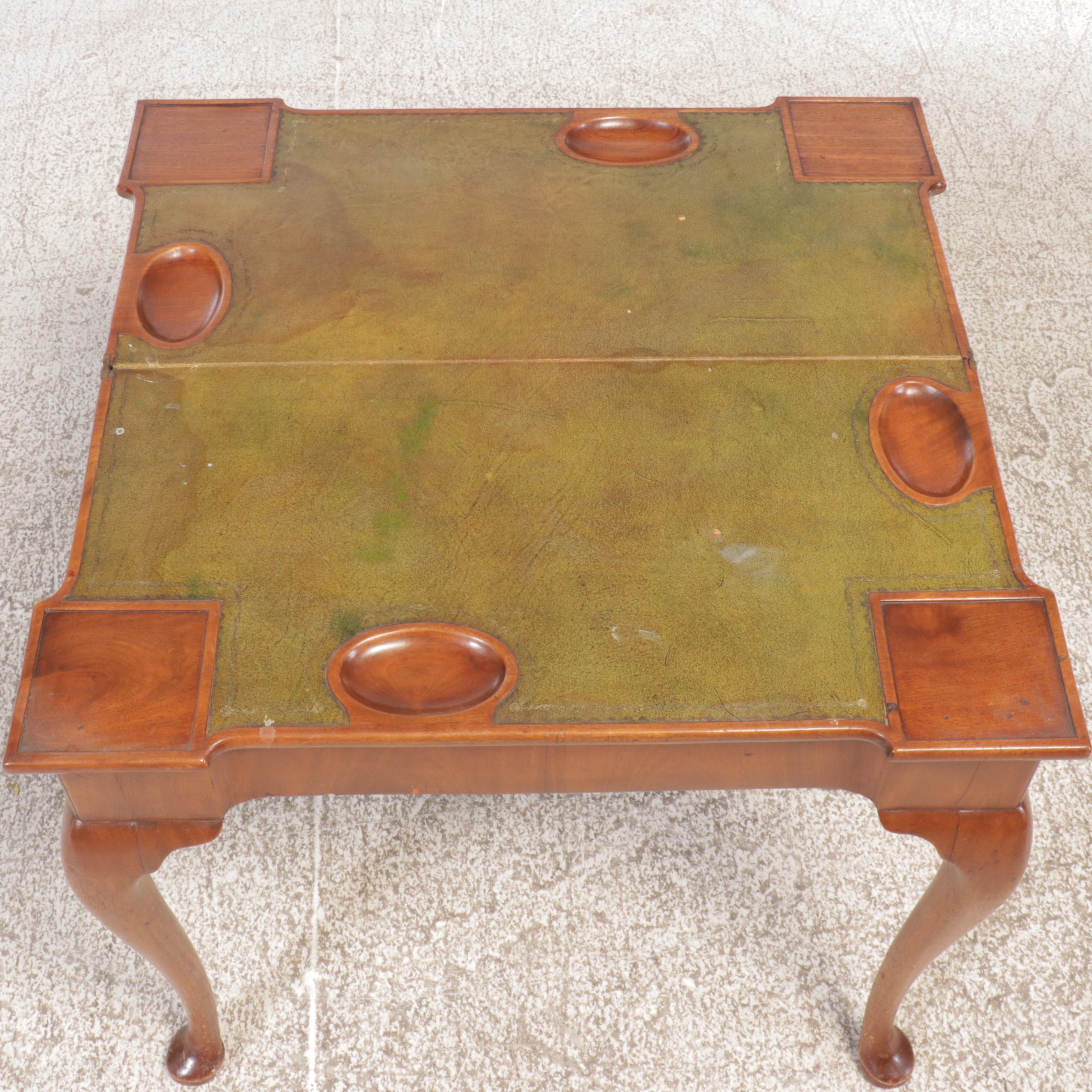 American Queen Anne Style Mahogany Flip Top Games Table