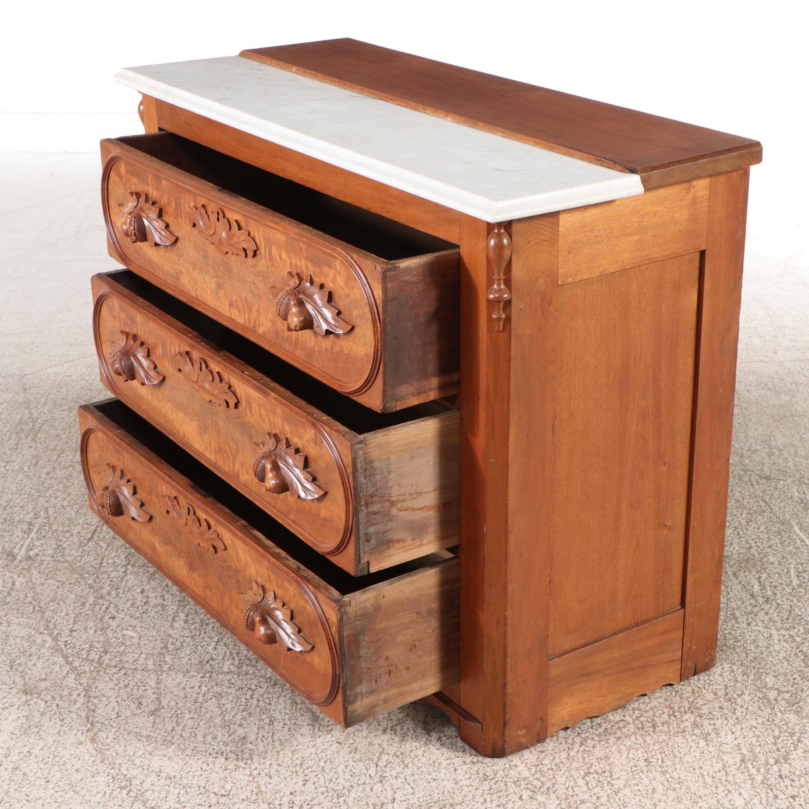 Victorian Walnut Washstand with Marble Top, Late 19th Century