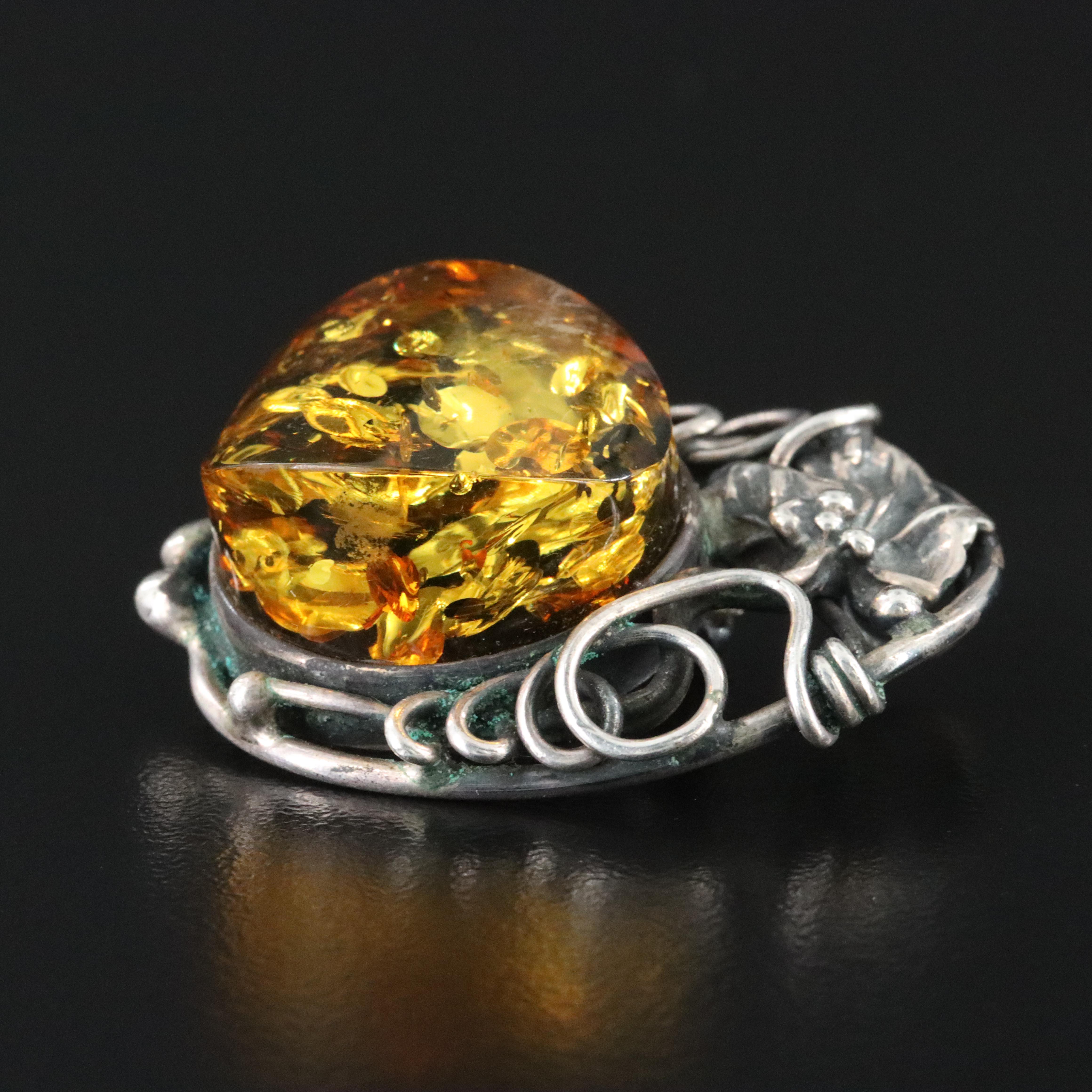 900 Silver Amber Brooch