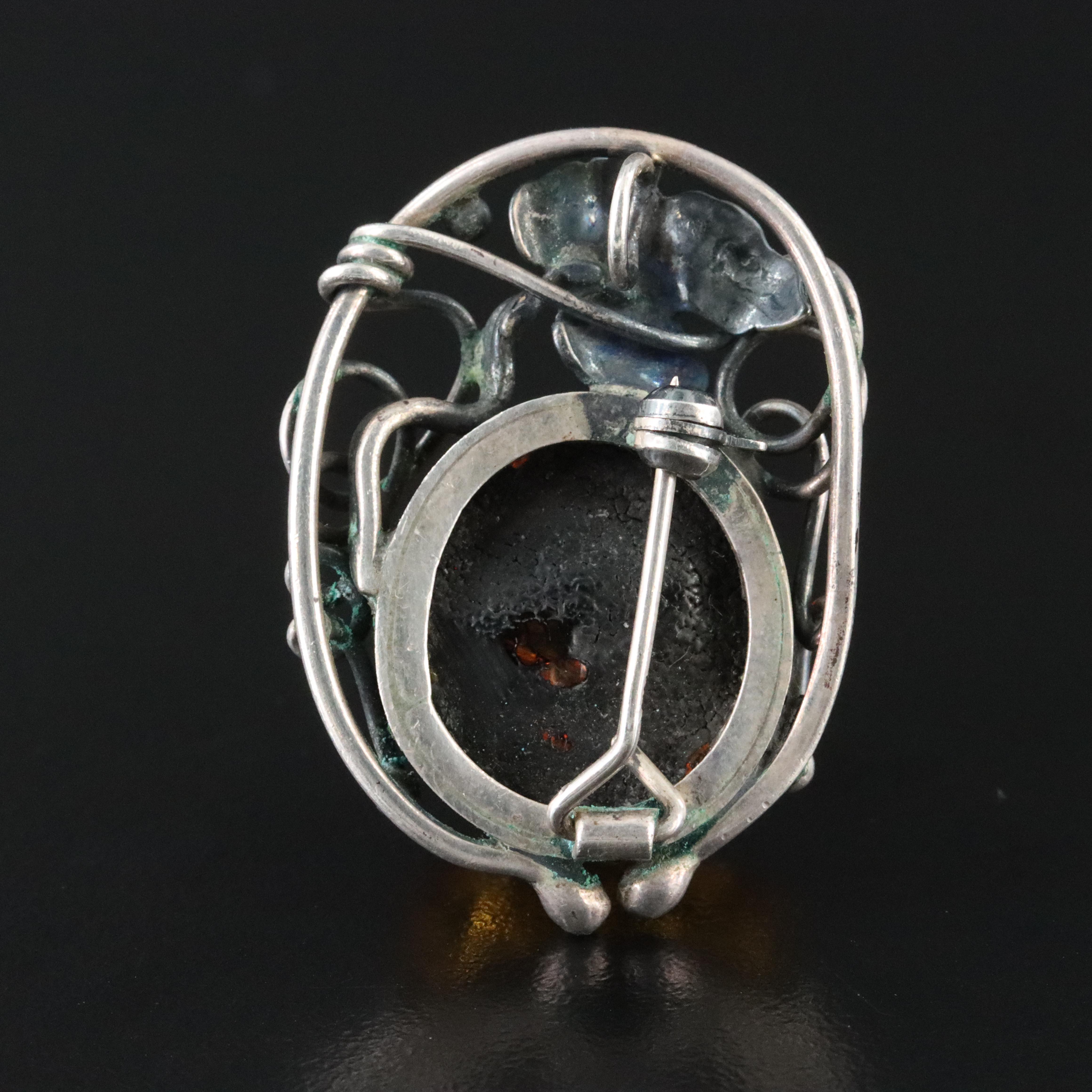 900 Silver Amber Brooch