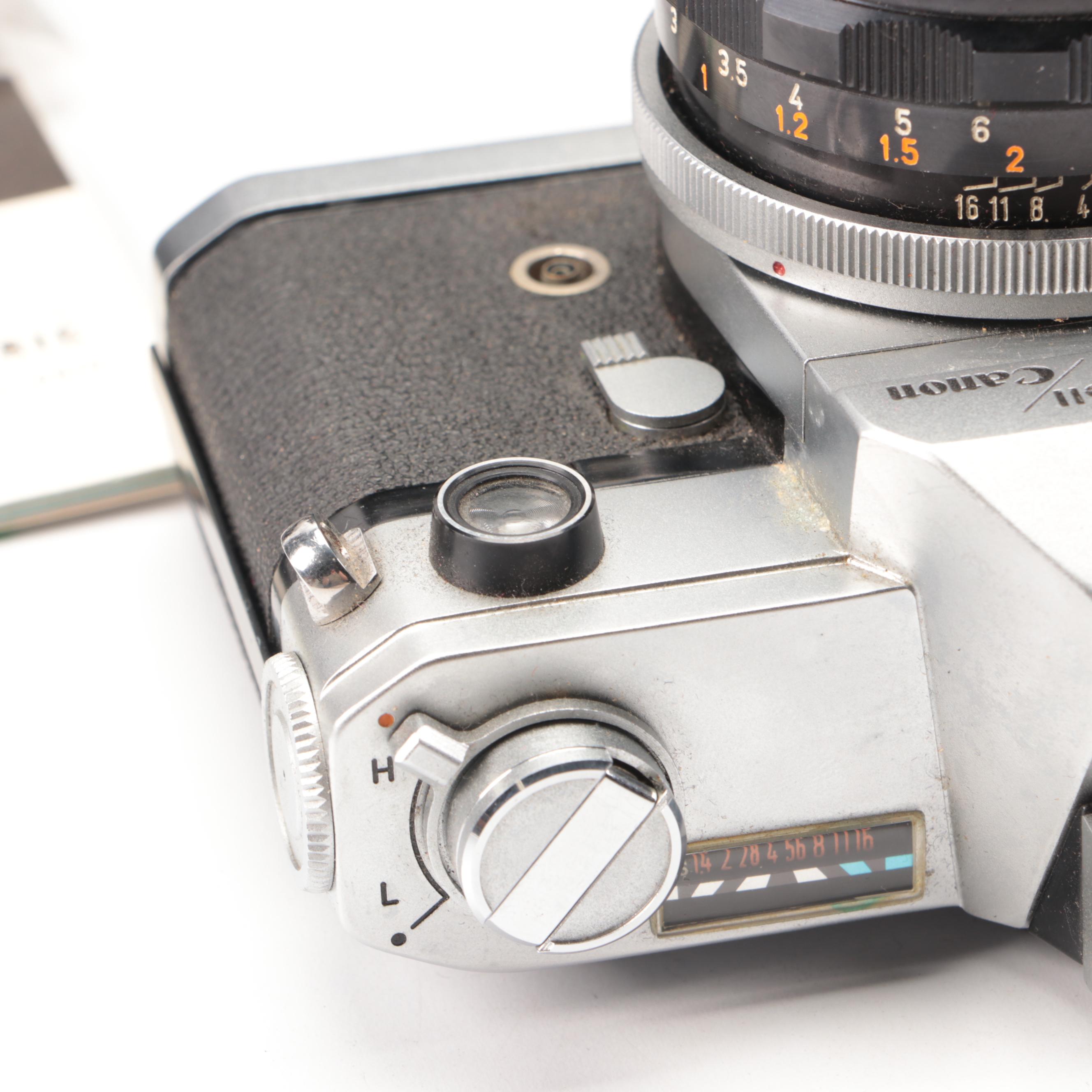 Bell & Howell / Canon FX 35mm Camera with Collection of Lenses, Leather Cases