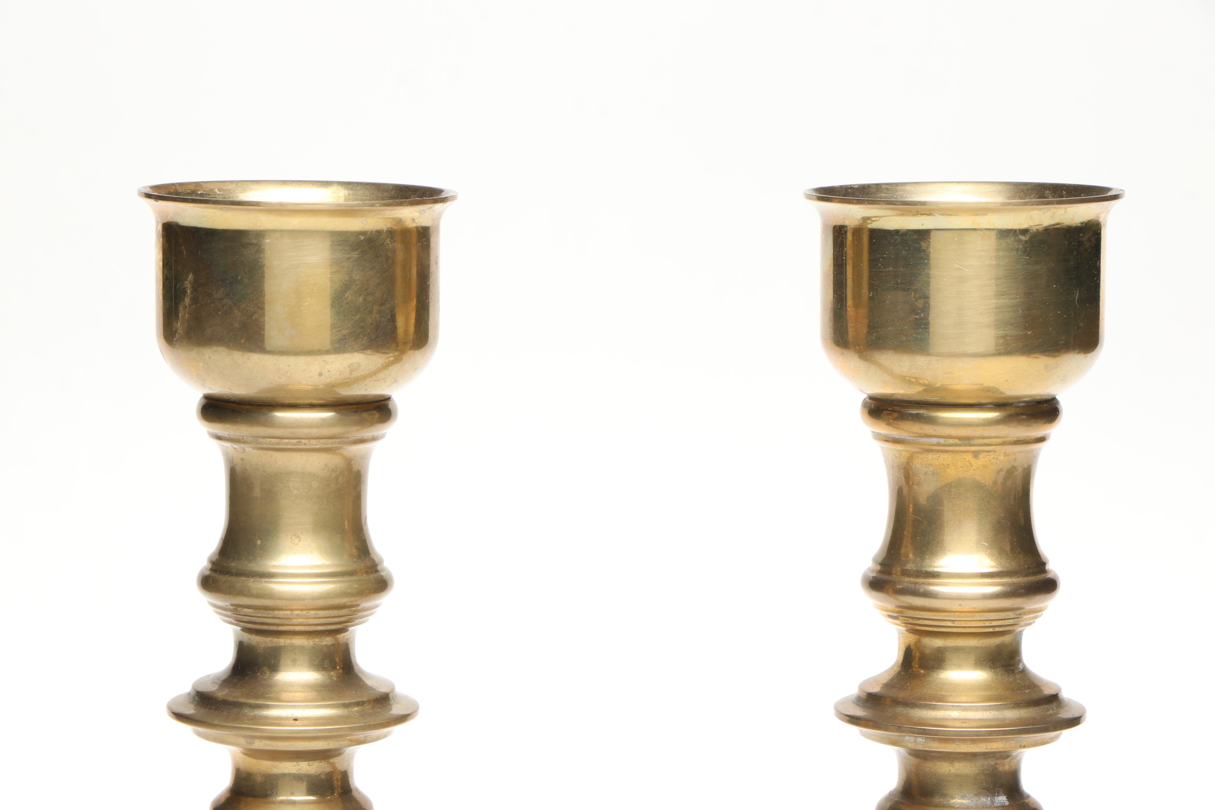 Pair of Brass Baluster Candlesticks, 20th Century