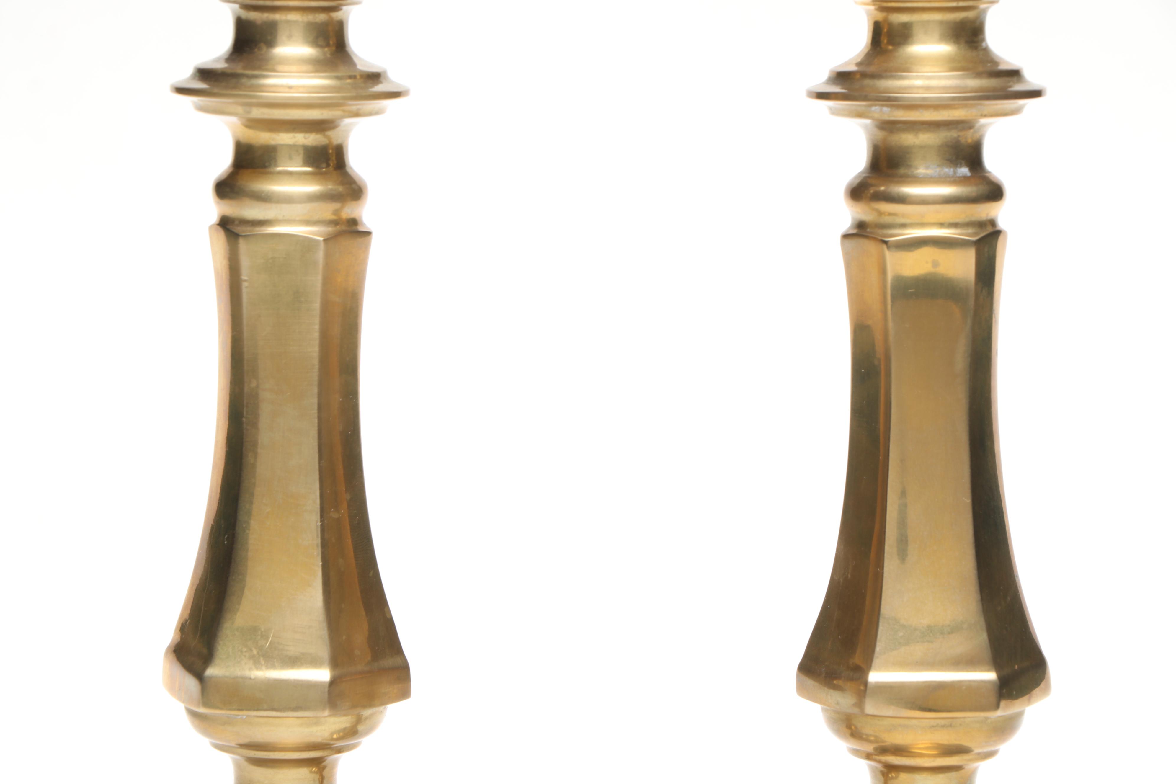 Pair of Brass Baluster Candlesticks, 20th Century