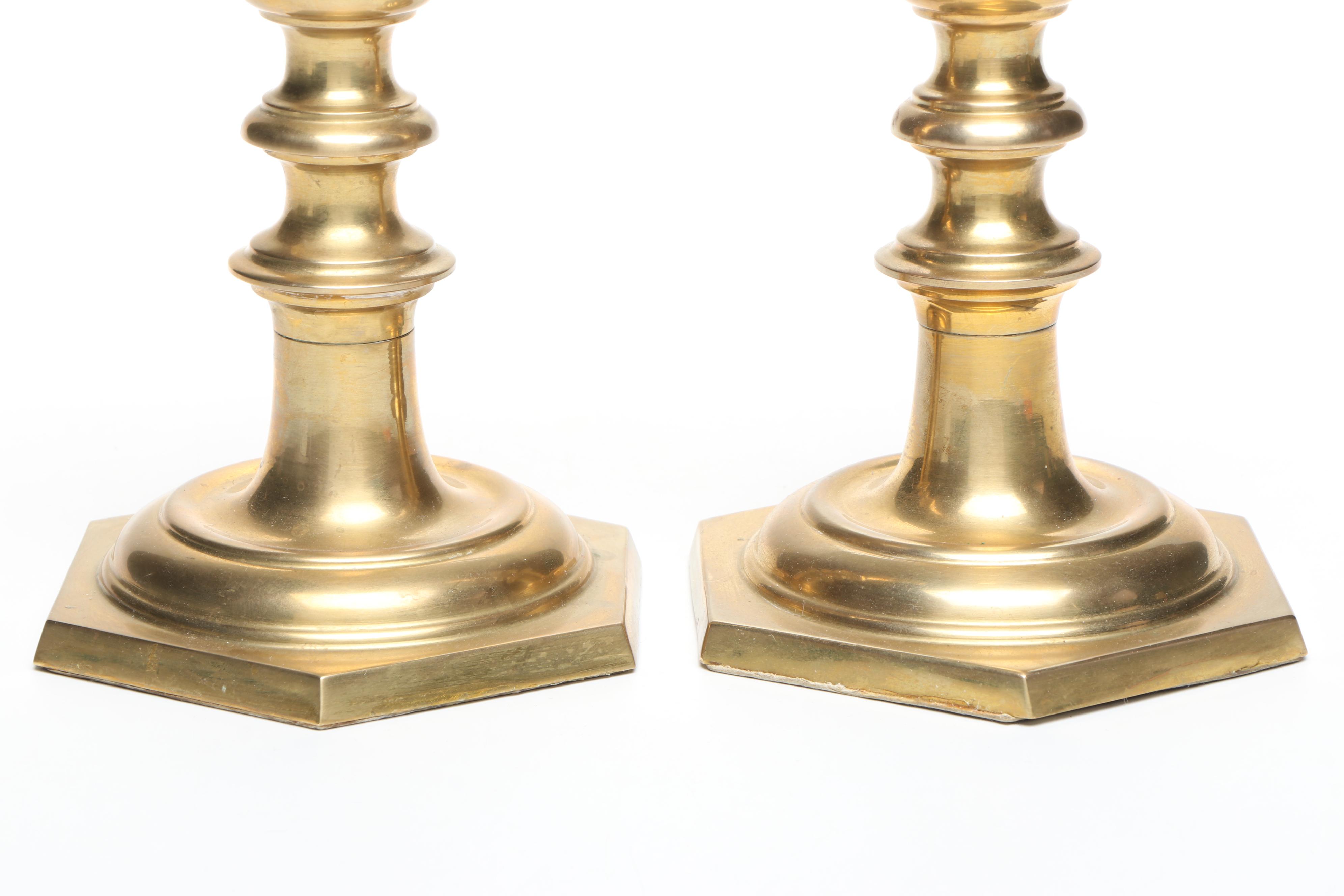 Pair of Brass Baluster Candlesticks, 20th Century