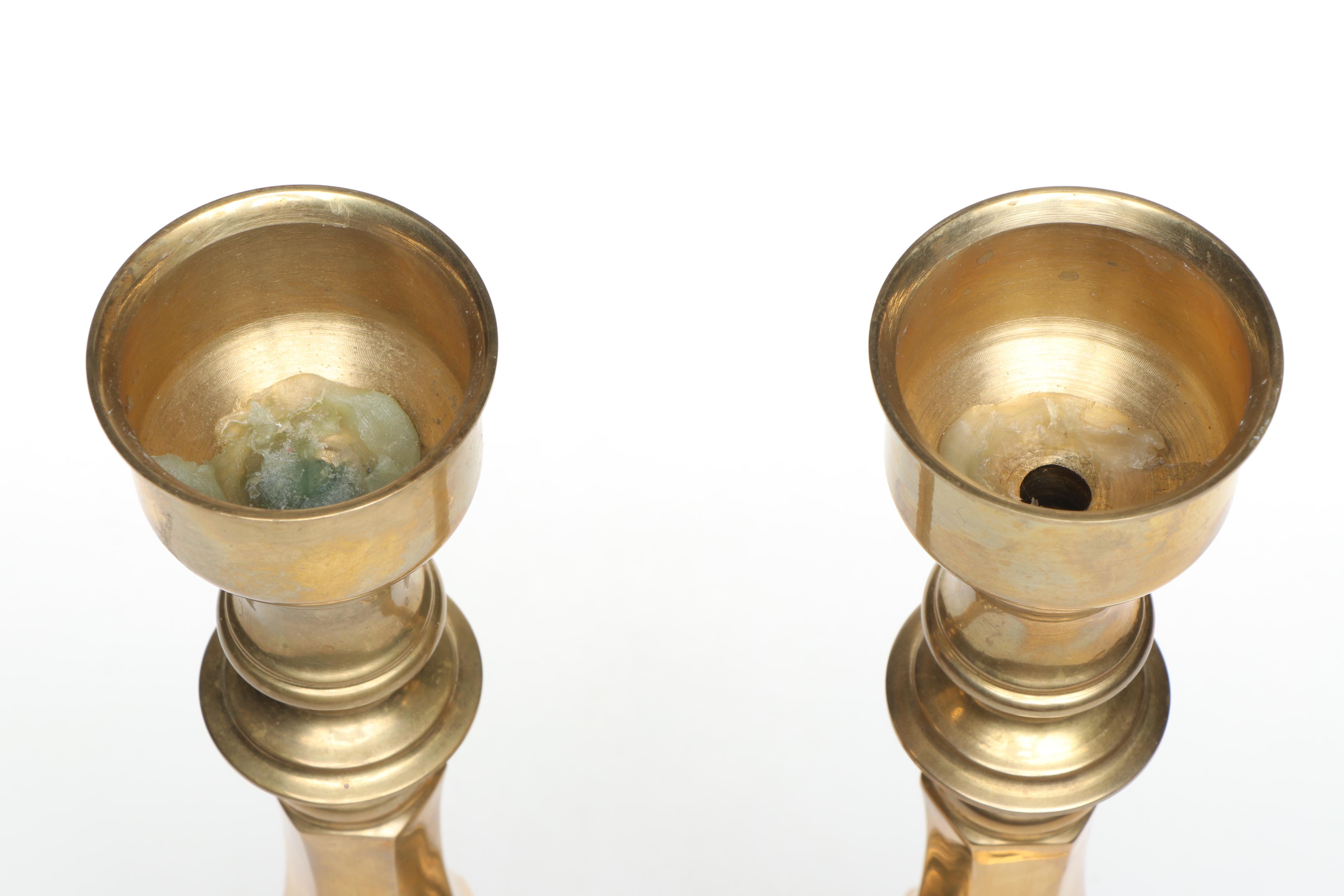 Pair of Brass Baluster Candlesticks, 20th Century