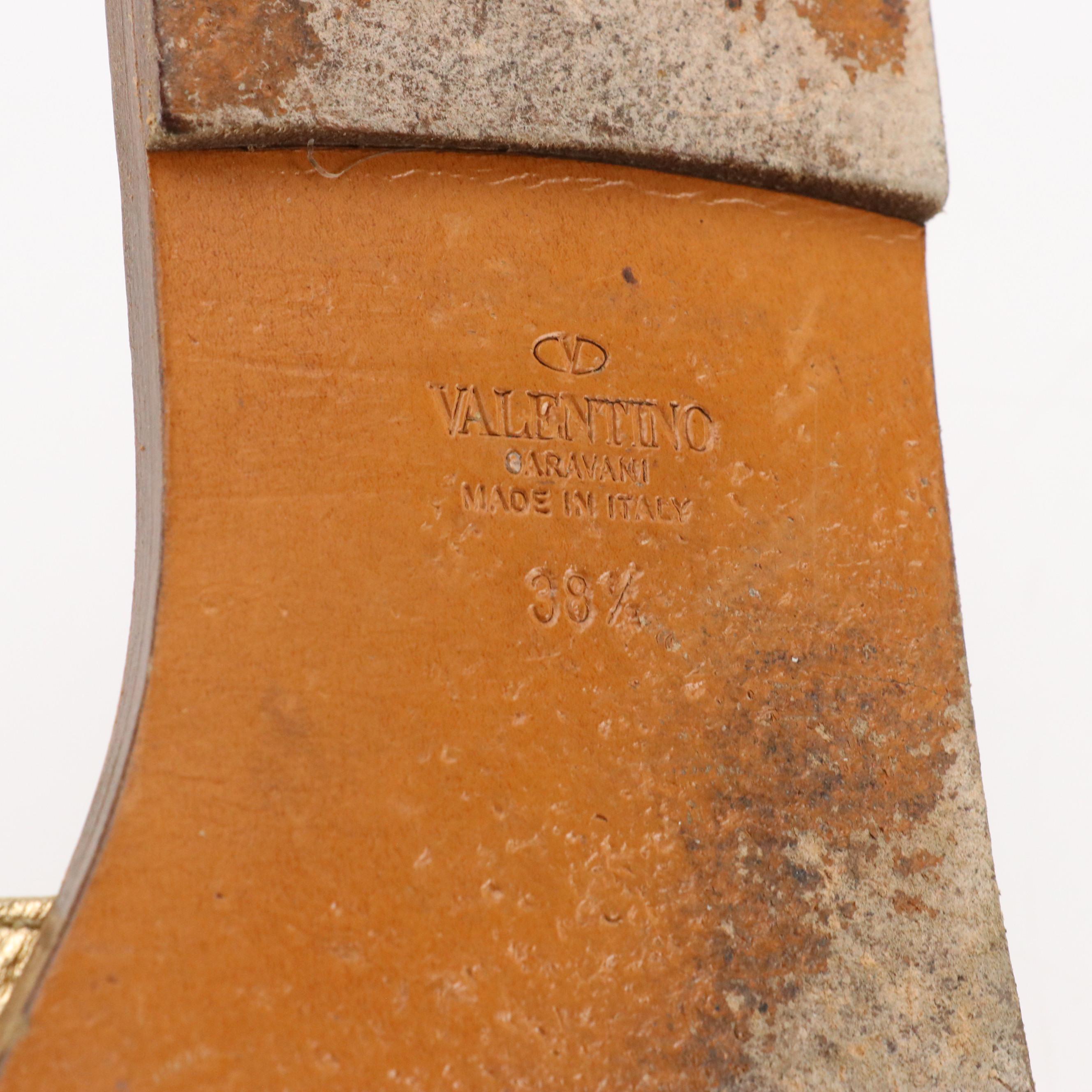 Valentino Garavani V Logo Gold Pebbled Leather Slide Sandals