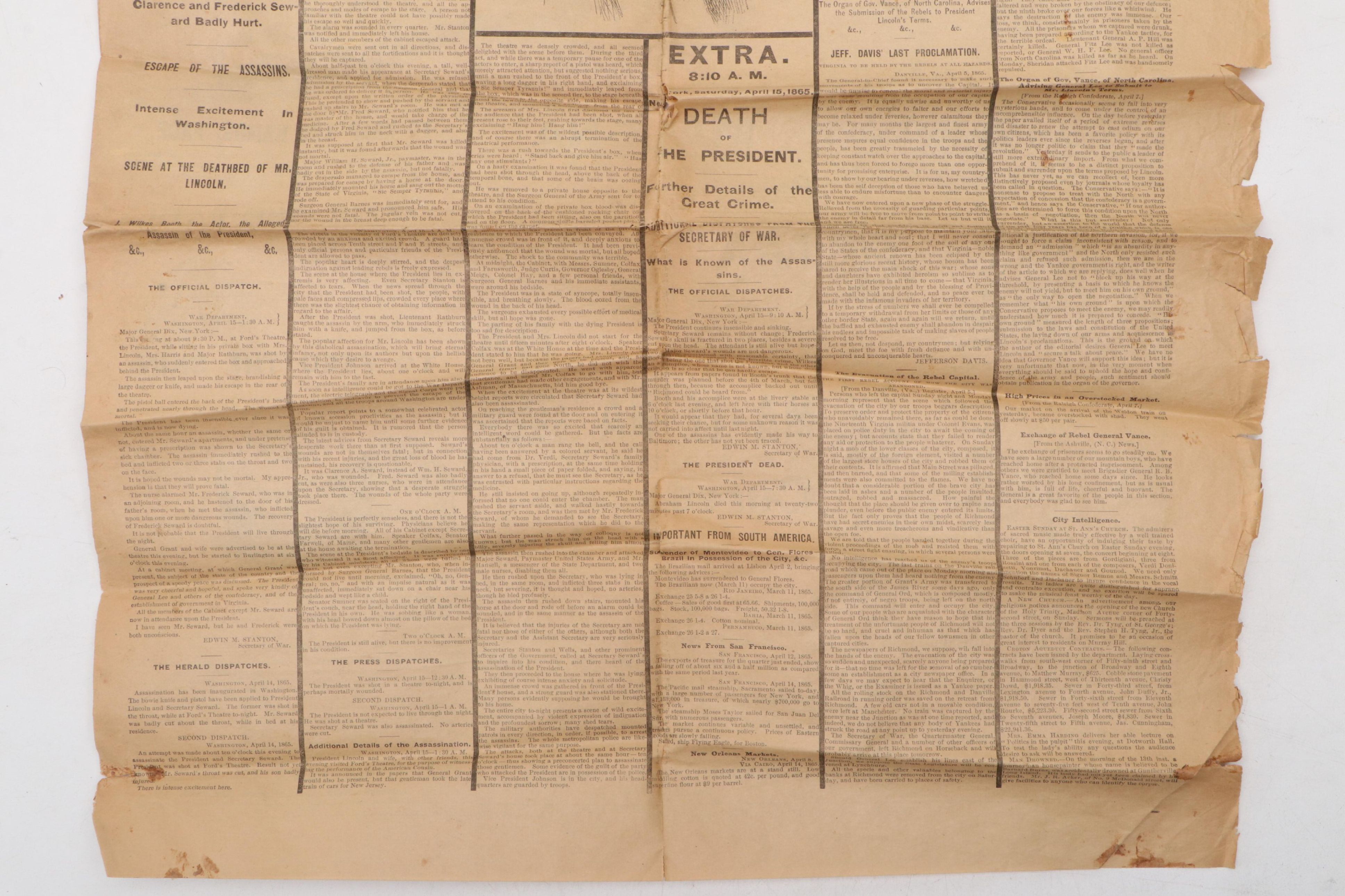 "The New York Herald" Newspaper Featuring Abraham Lincoln Assassination, 1865