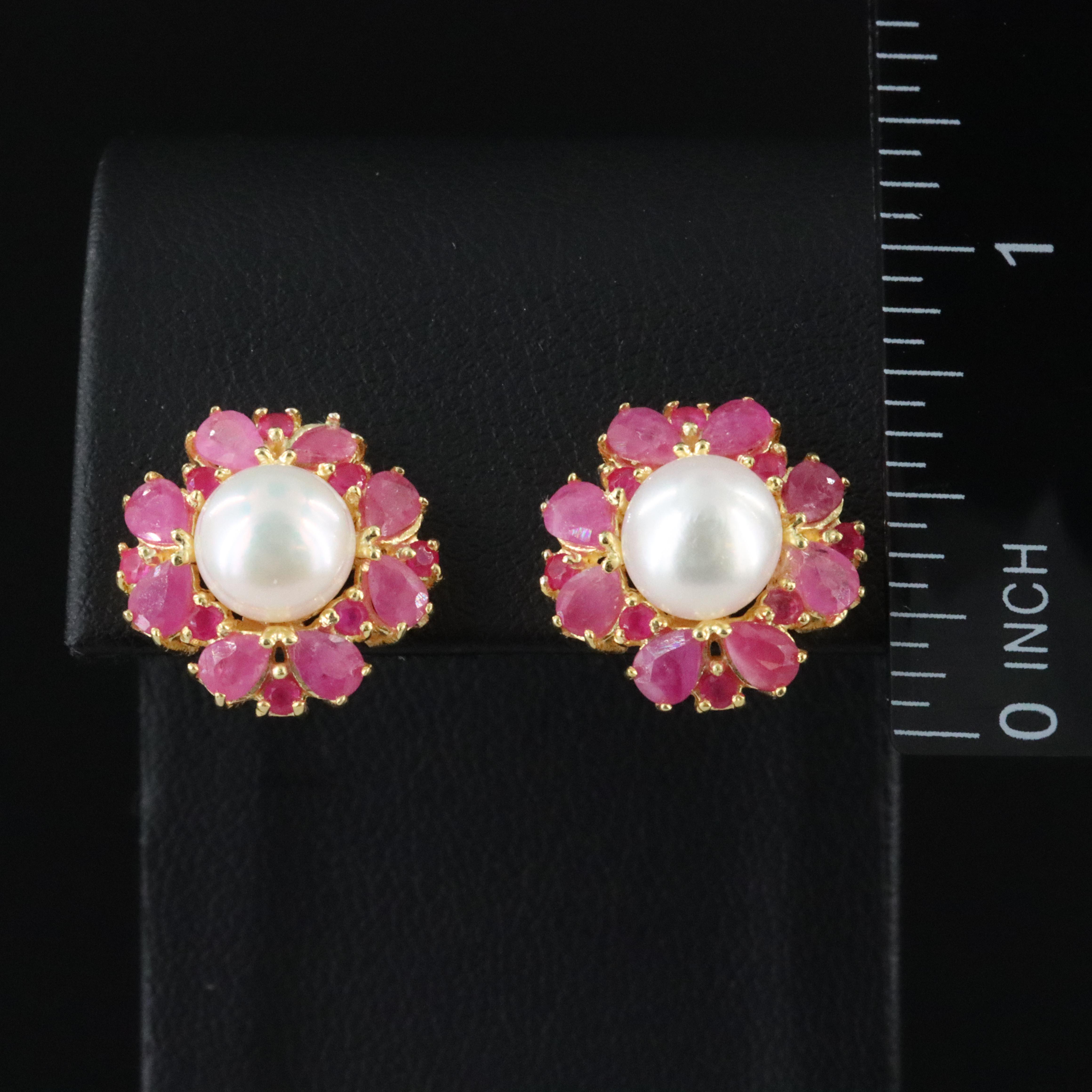 Sterling Pearl and Ruby Earrings