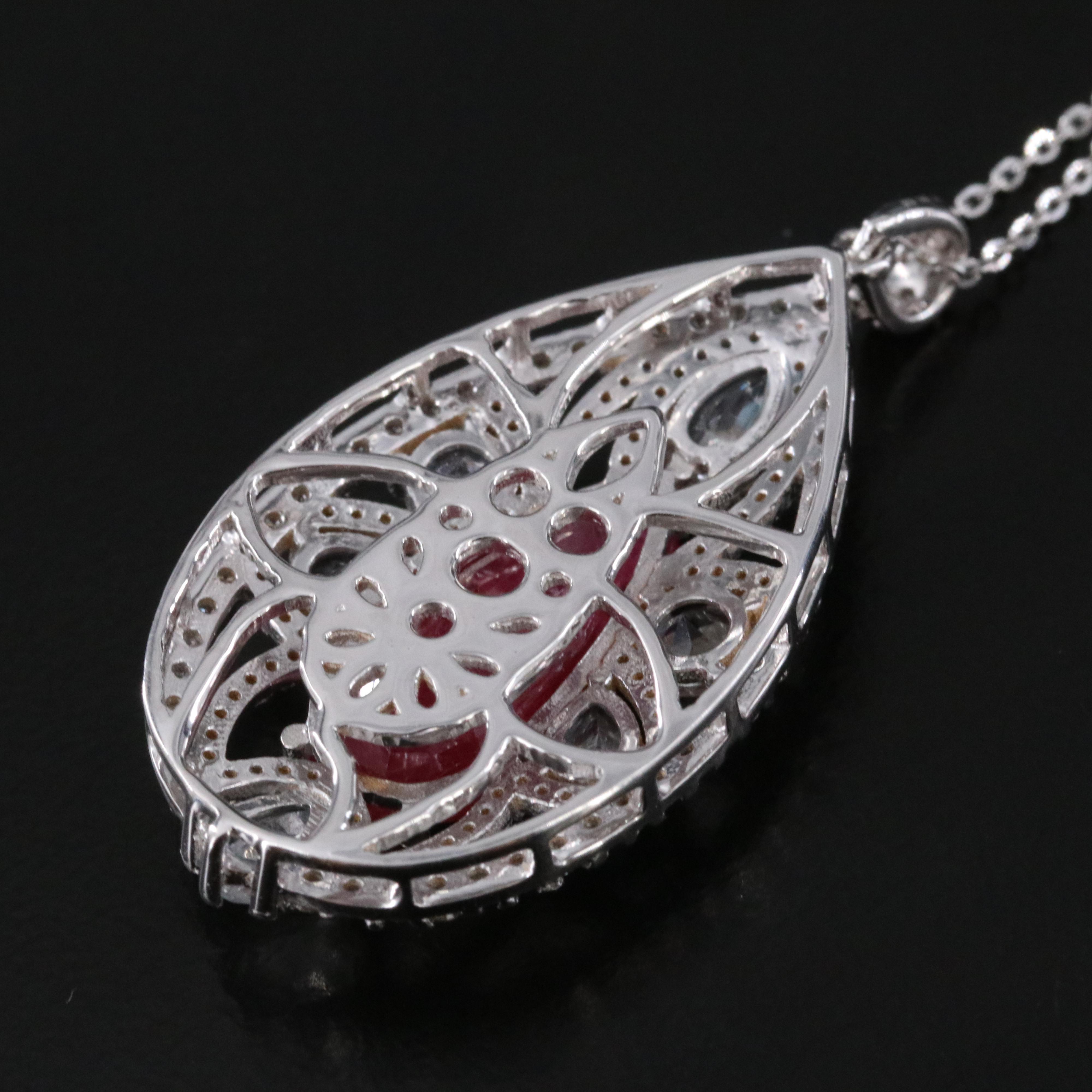 14K Ruby, White Sapphire and Diamond Pendant Necklace with IGI Report
