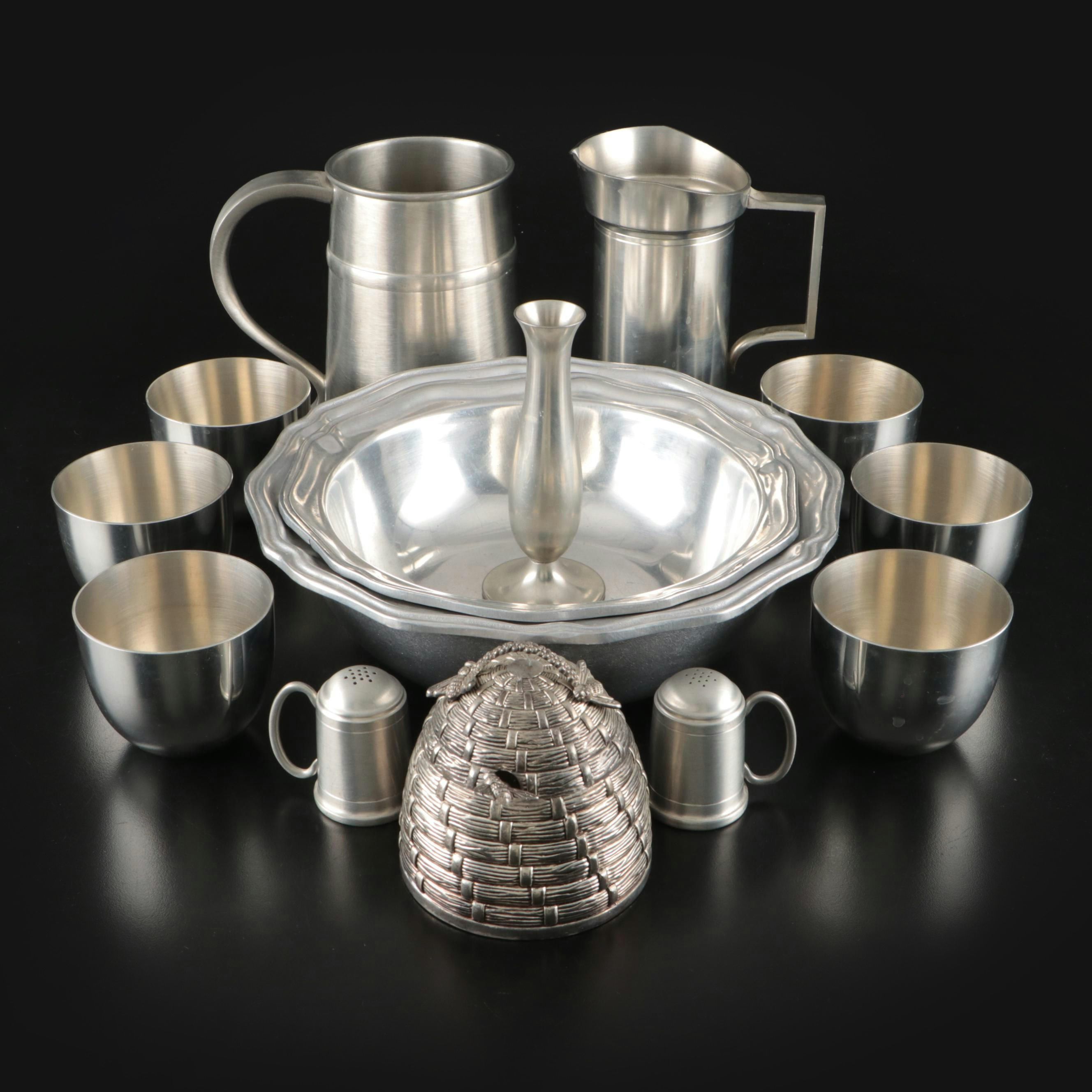 Stieff Tankard and Jefferson Cups with Other Dutch and American Pewter Tableware