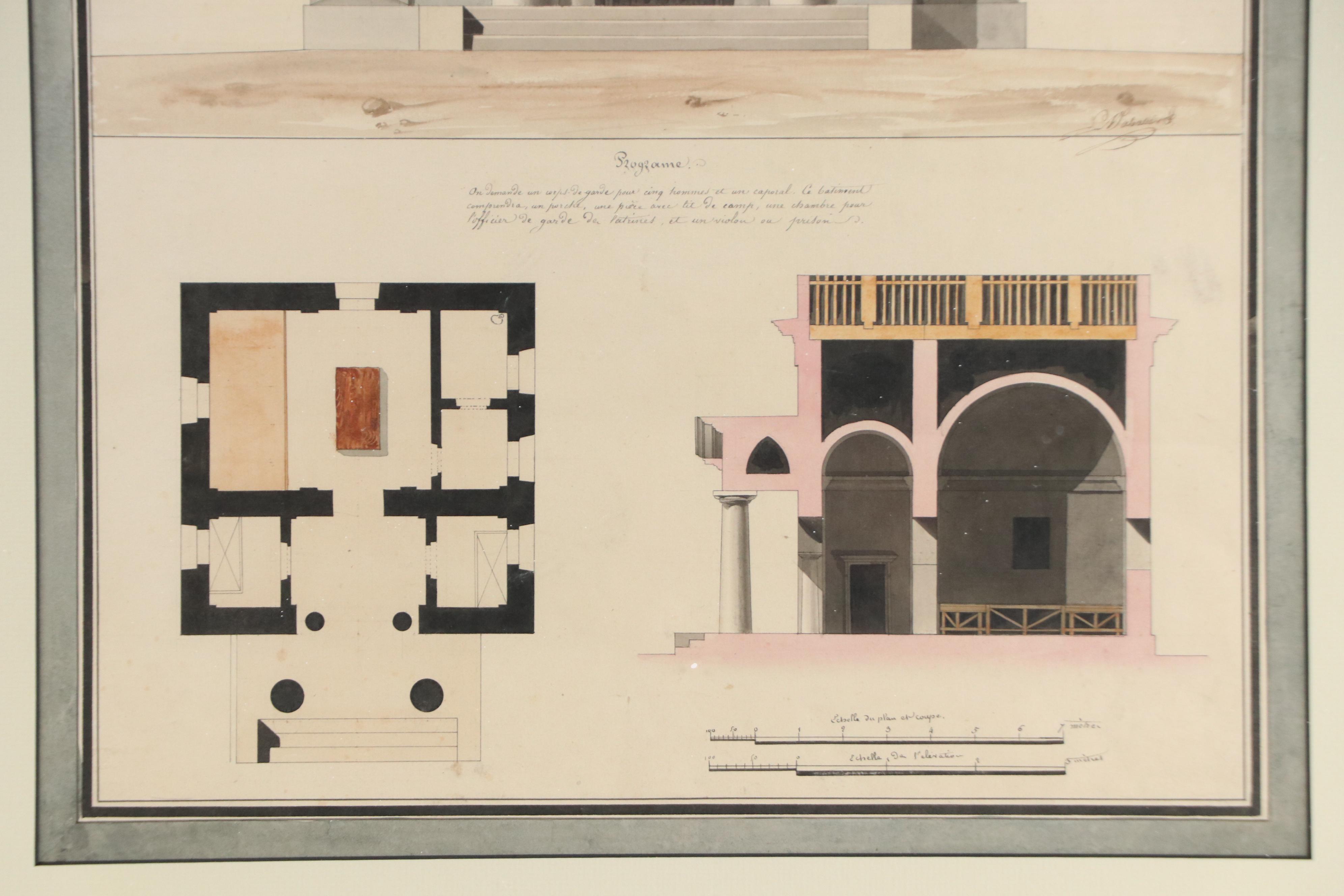 French Architectural Drawing of Guardhouse, Late 18th / Early 19th Century