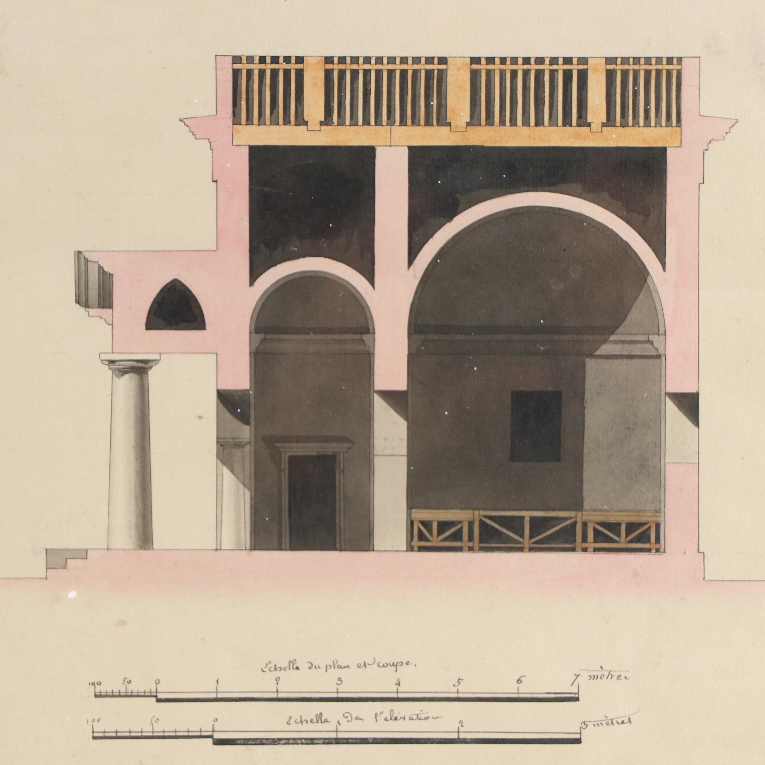 French Architectural Drawing of Guardhouse, Late 18th / Early 19th Century