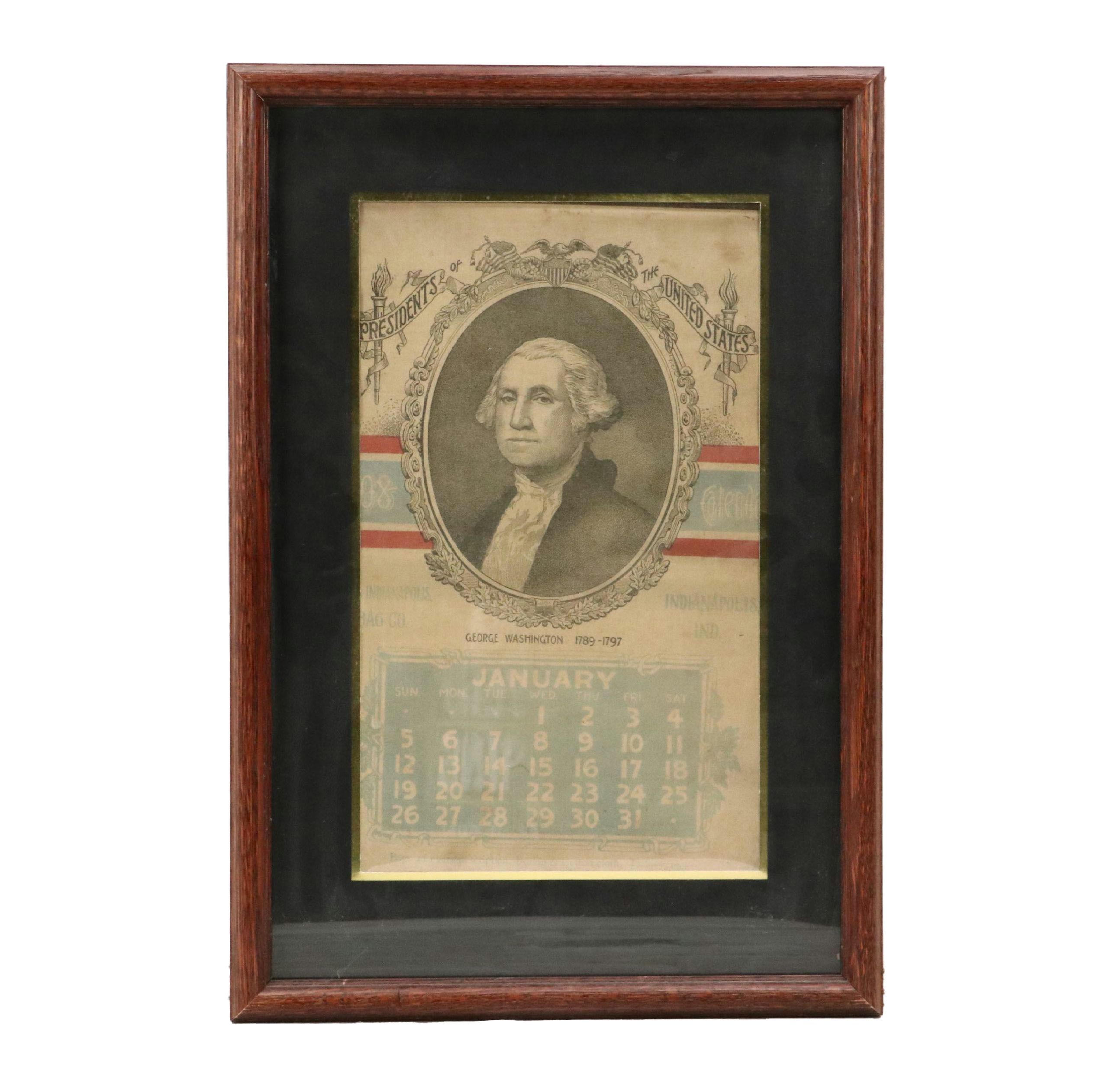 January 1908 Gulf Bag Co. Presidential Canvas Wall Calendar