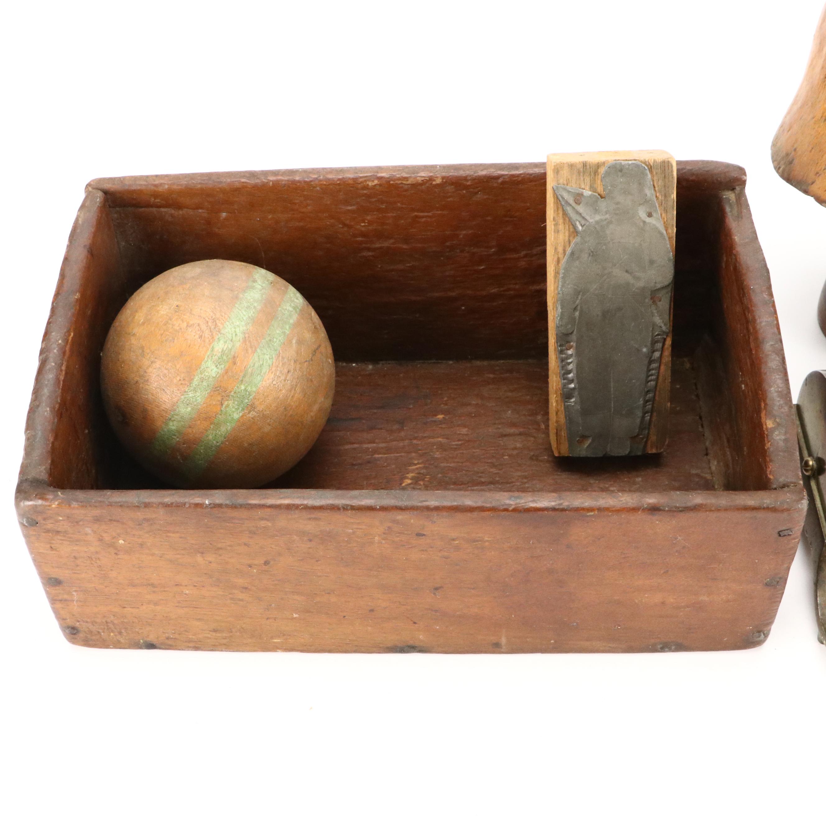 Antique Brass Rolltop Inkwell, Victorian Wooden Candy Mold, and More Décor
