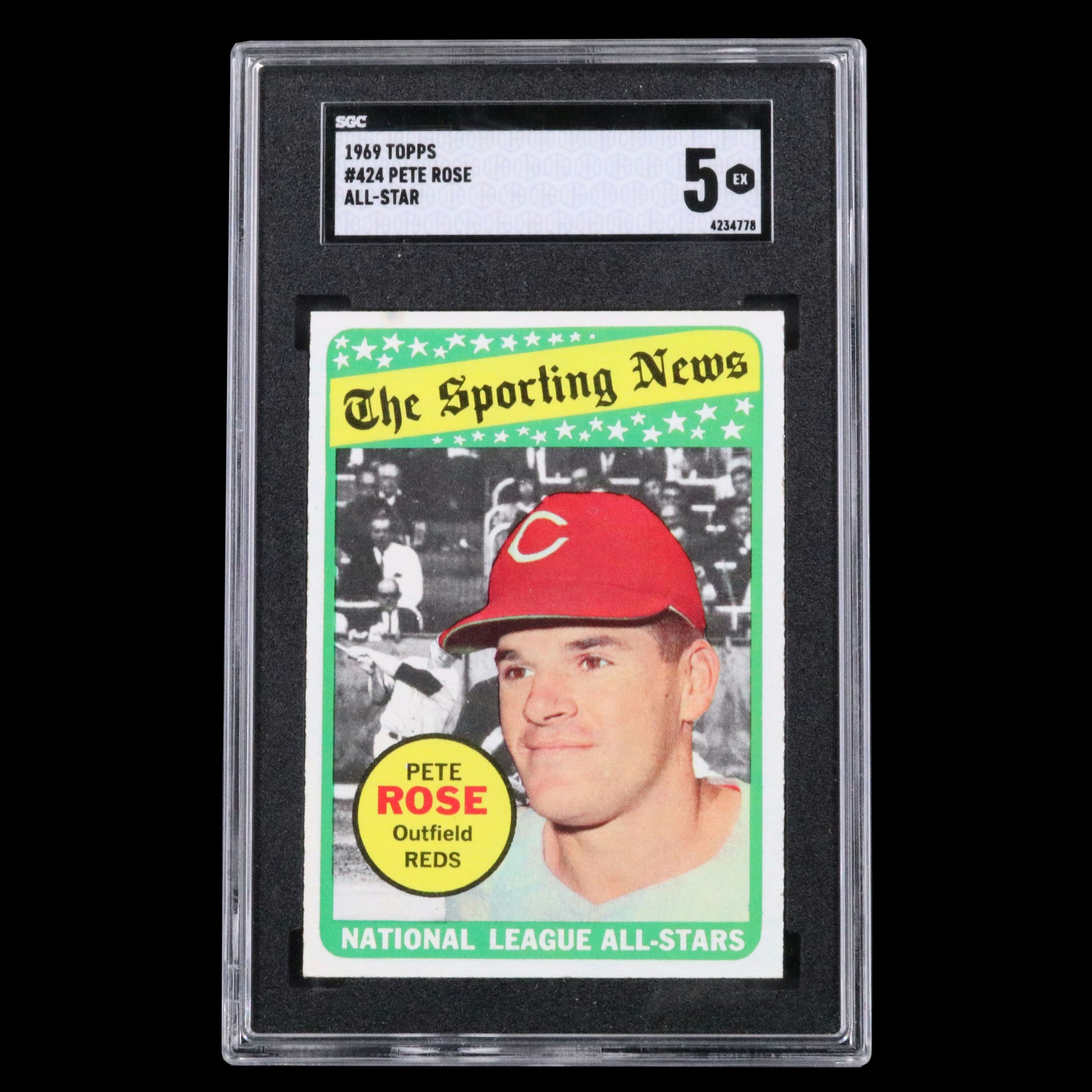 1969 Topps Pete Rose Cincinnati Reds All-Star Baseball Card Graded SGC 5