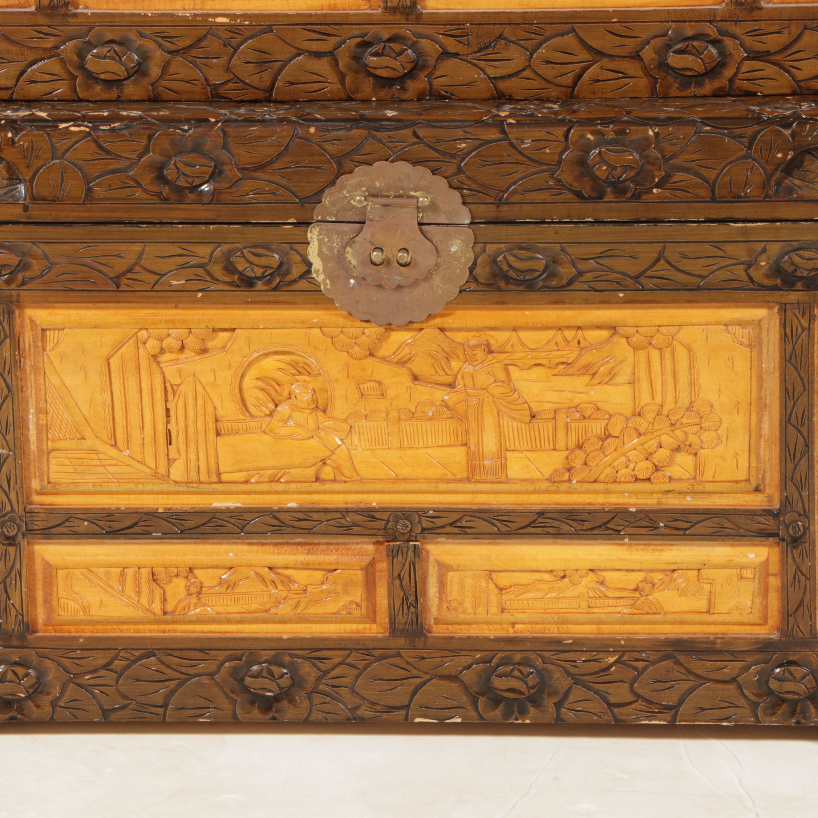Three Graduated Chinese Style Carved Tropical Hardwood Chests