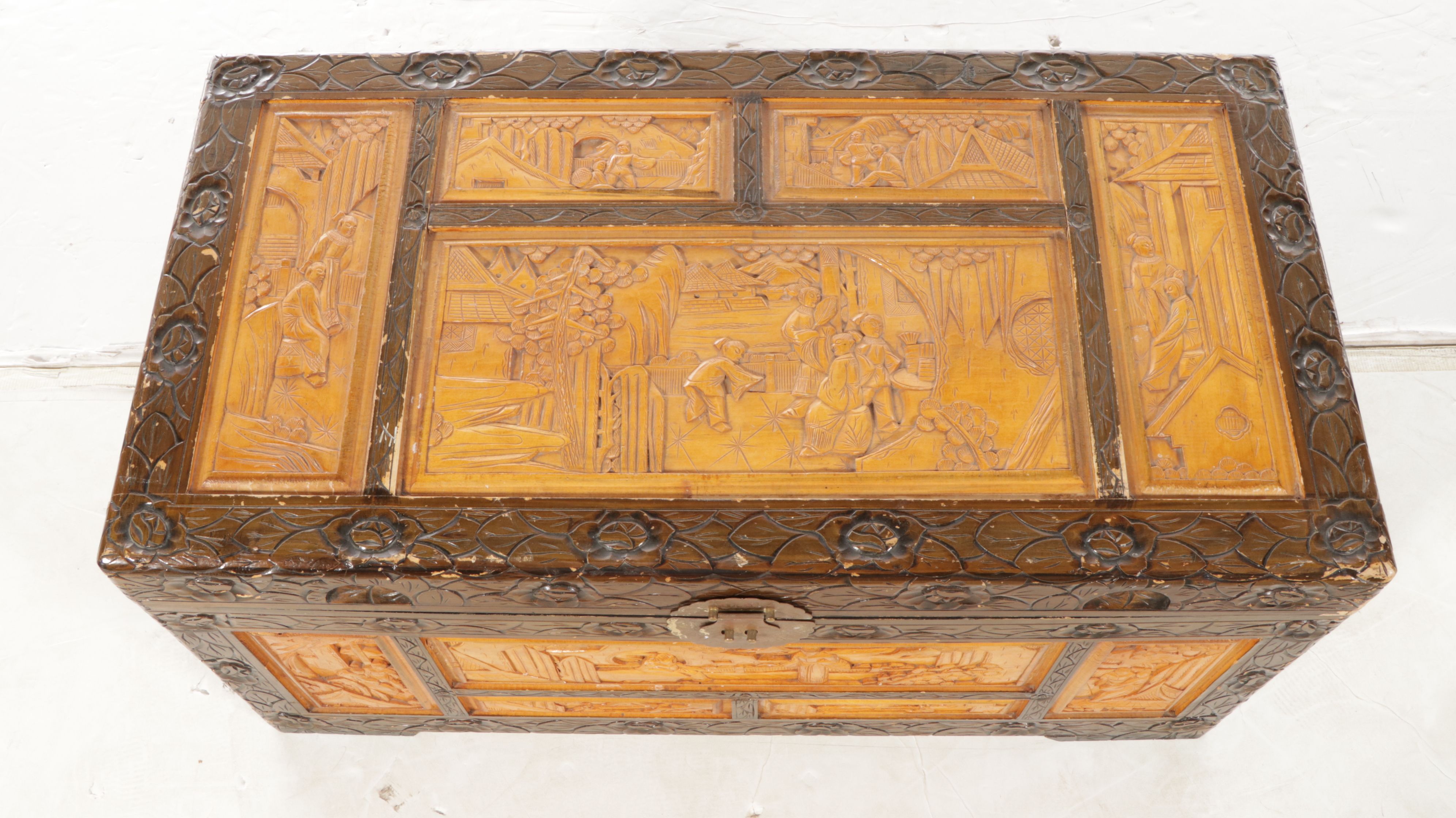 Three Graduated Chinese Style Carved Tropical Hardwood Chests