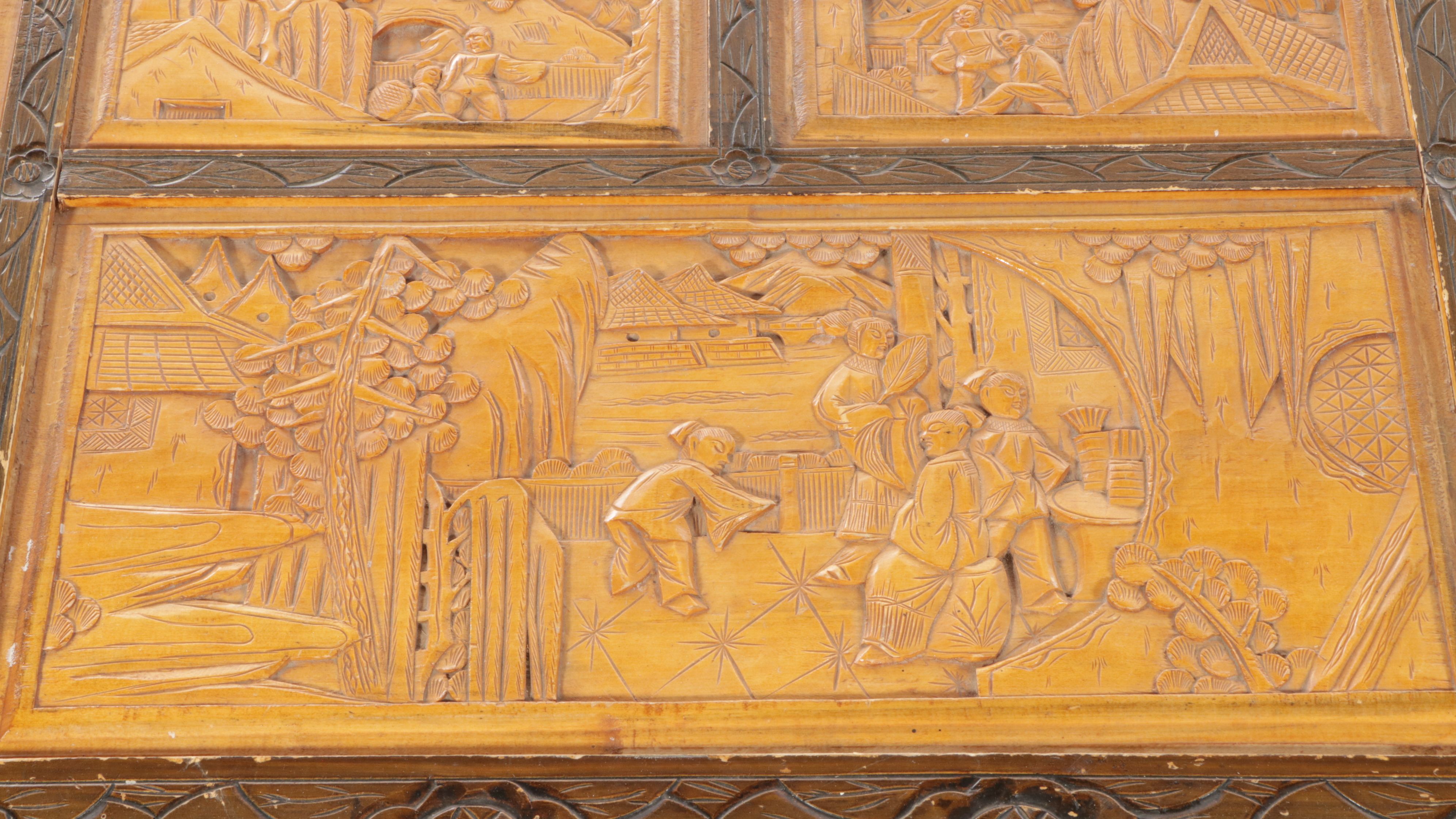 Three Graduated Chinese Style Carved Tropical Hardwood Chests